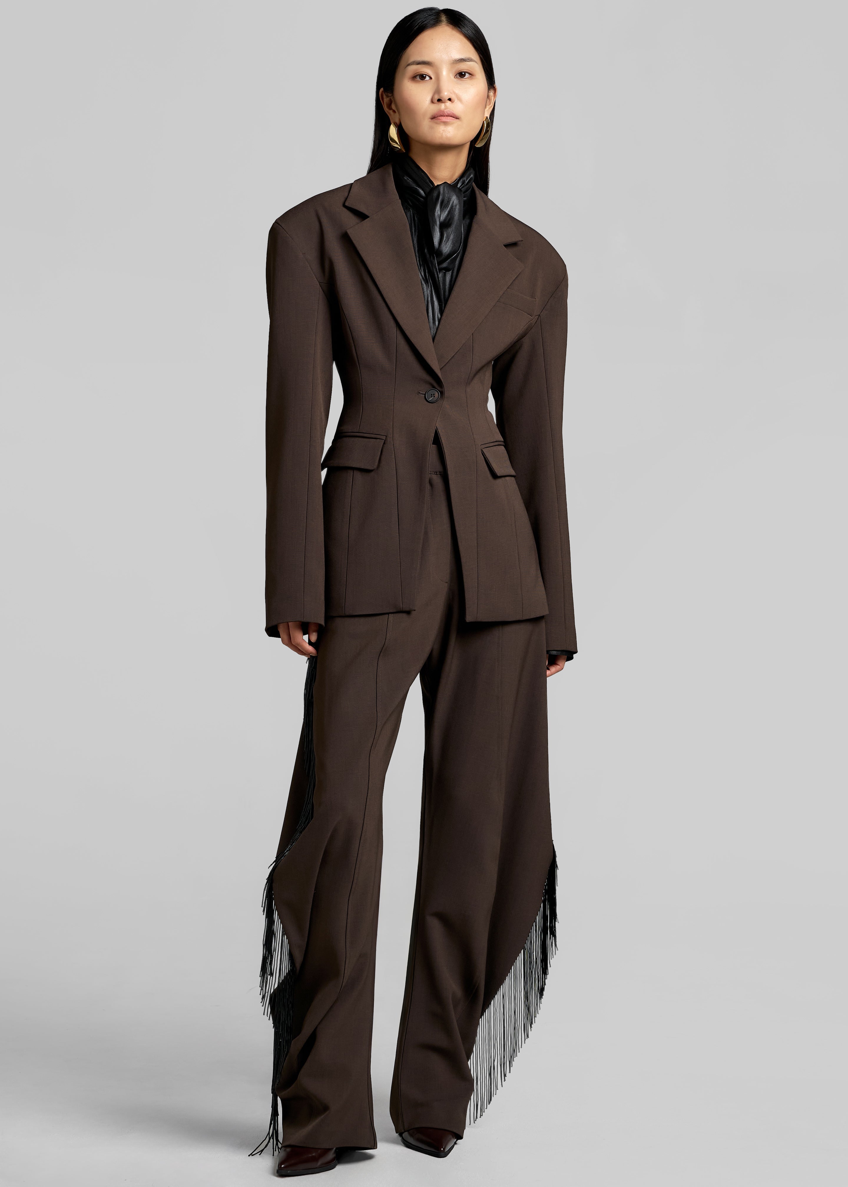 Bianca Fringed Barrel Leg Pants - Brown