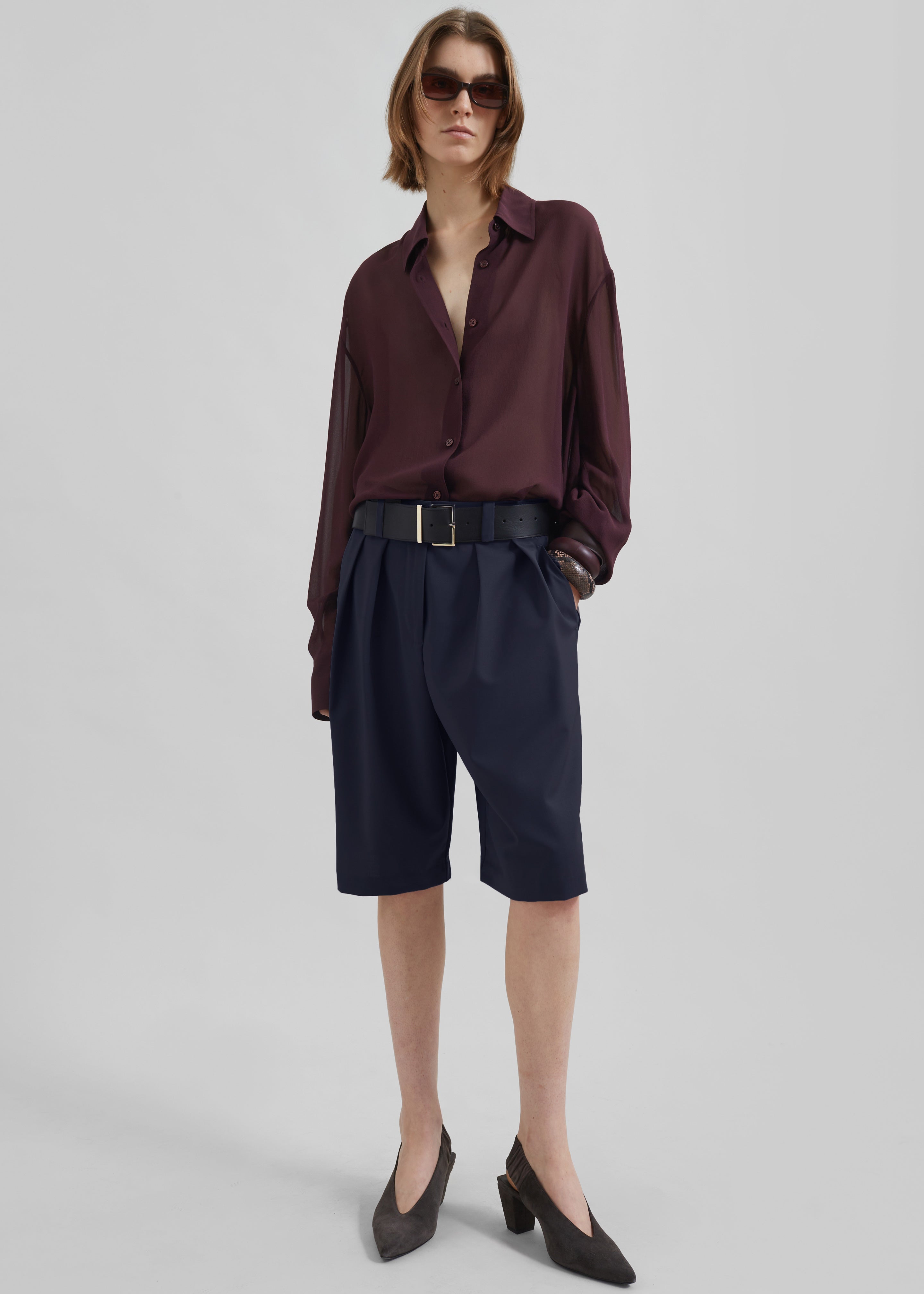 Bilbao Pleated Bermuda Shorts - Navy