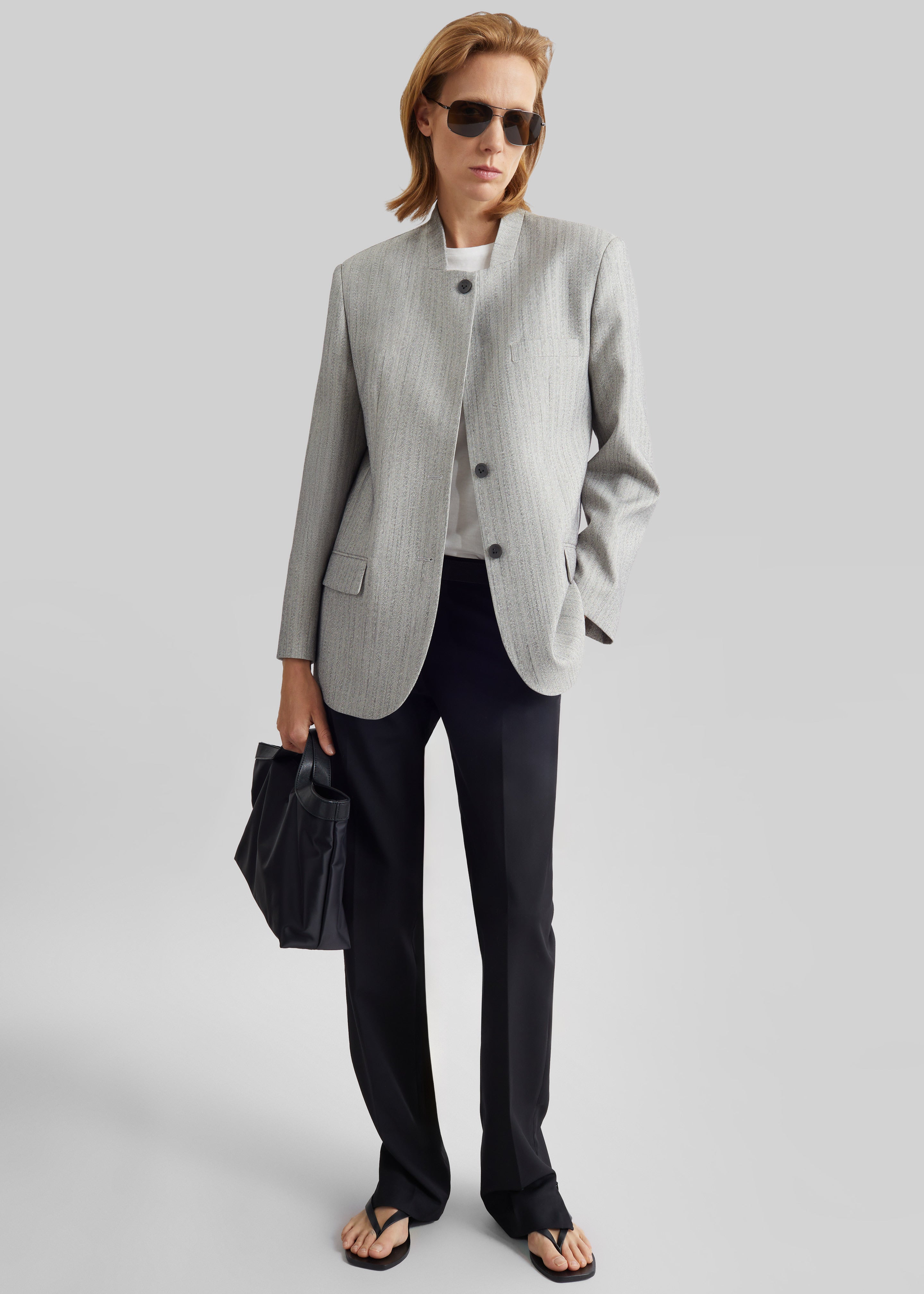 Breux Collarless Padded Blazer - Grey Melange
