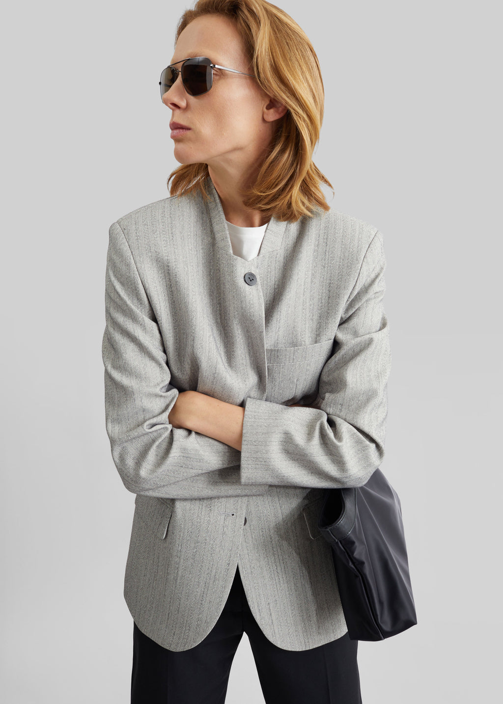 Breux Collarless Padded Blazer - Grey Melange