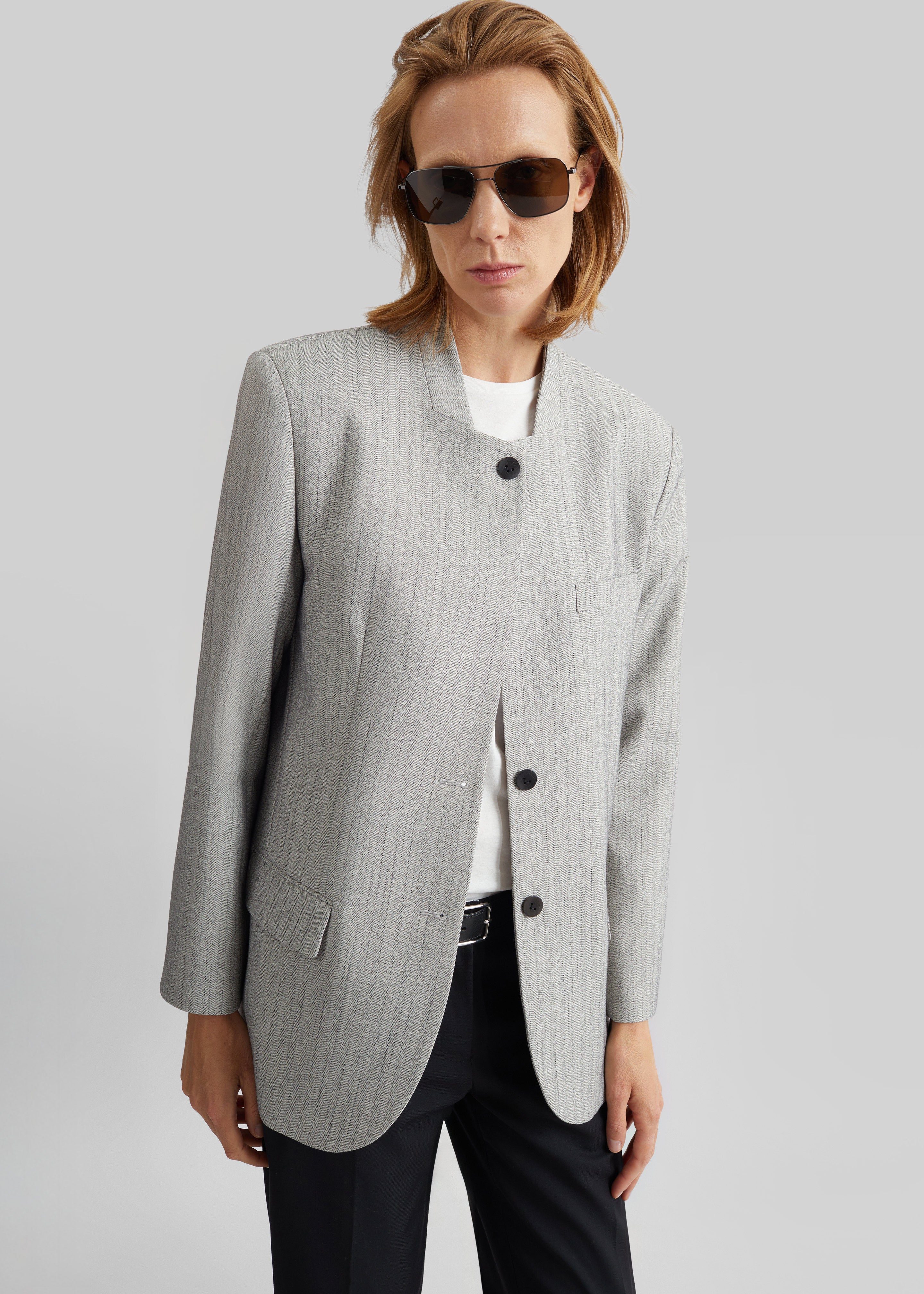 Breux Collarless Padded Blazer - Grey Melange