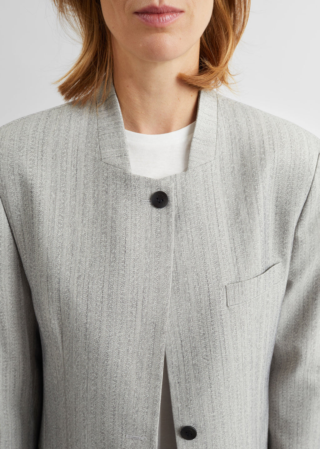 Breux Collarless Padded Blazer - Grey Melange