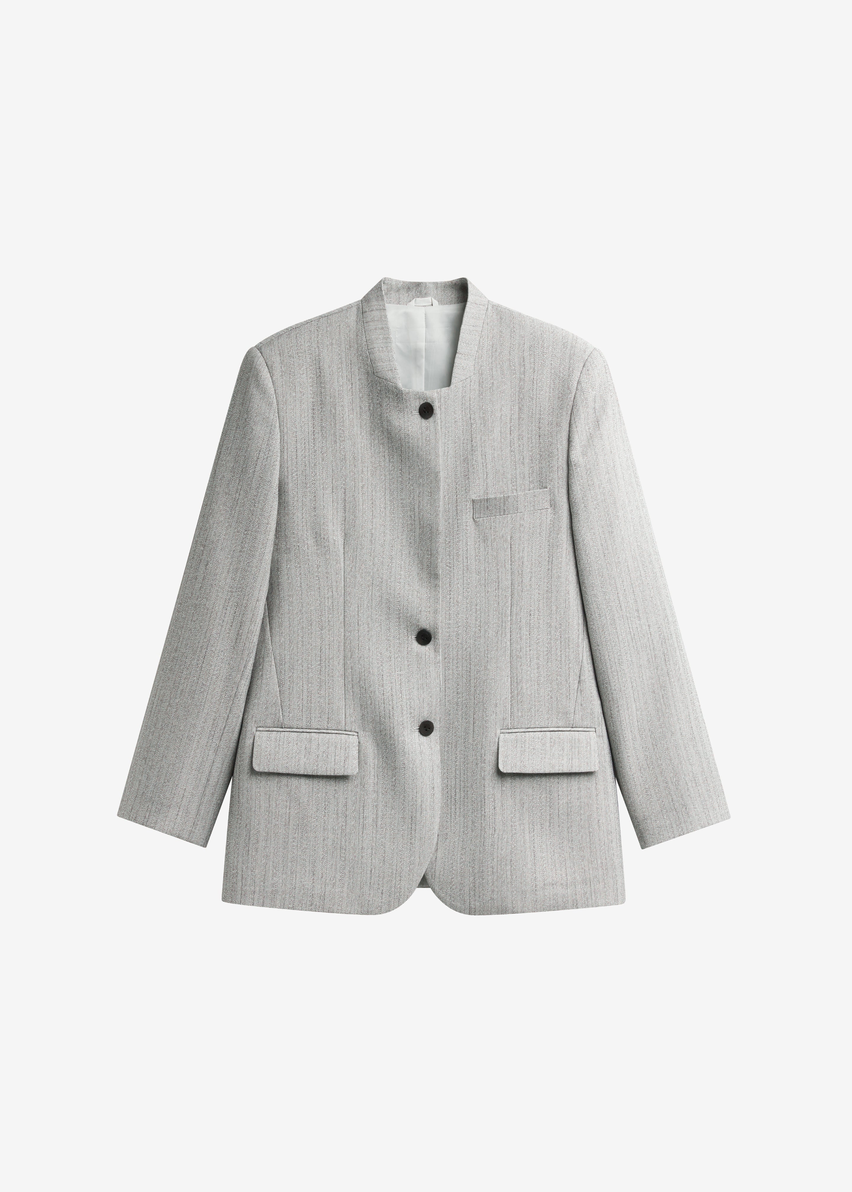 Breux Collarless Padded Blazer - Grey Melange