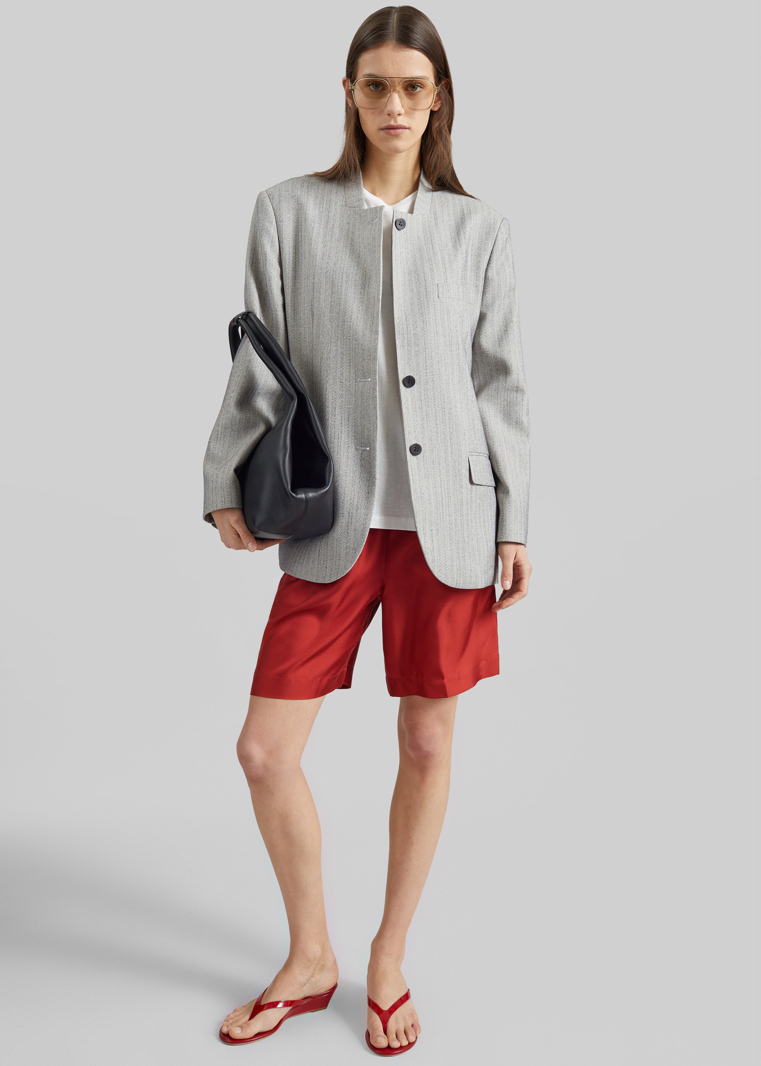 Breux Collarless Padded Blazer - Grey Melange