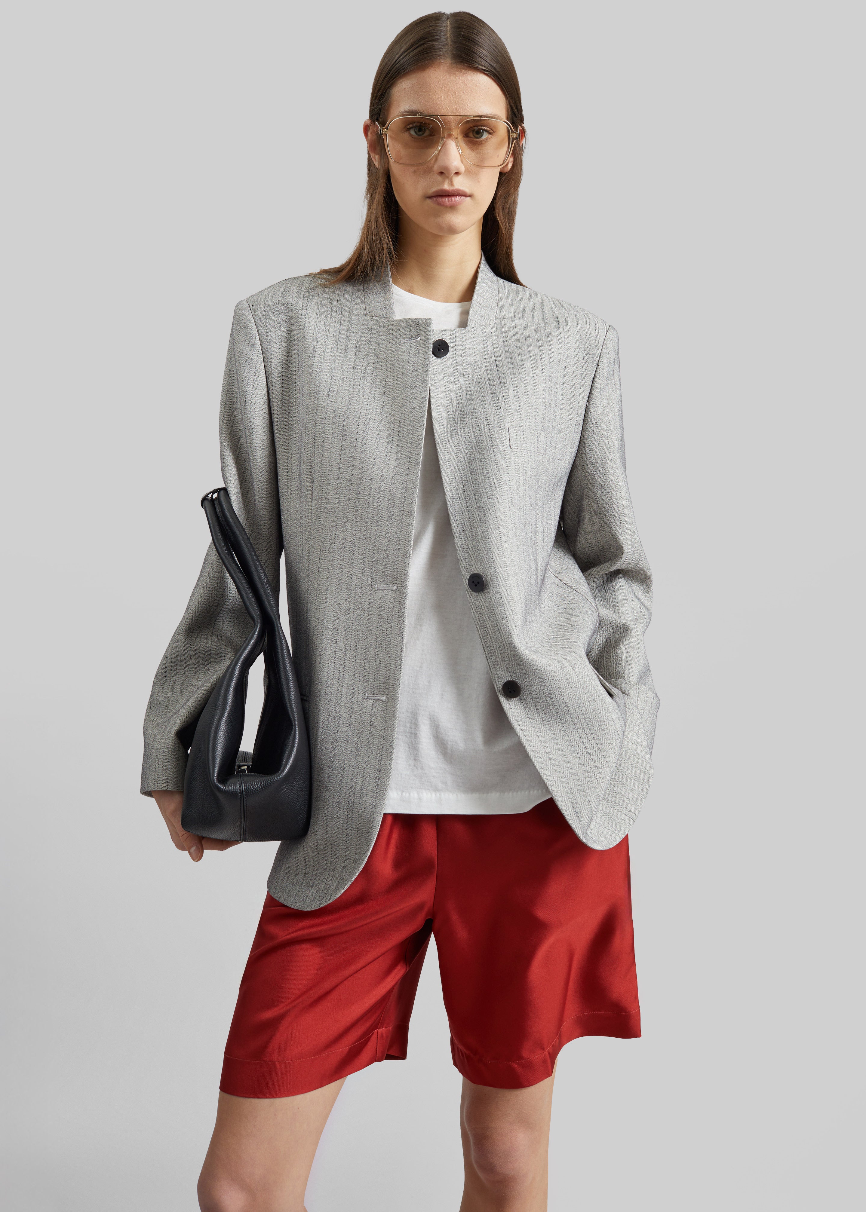 Breux Collarless Padded Blazer - Grey Melange