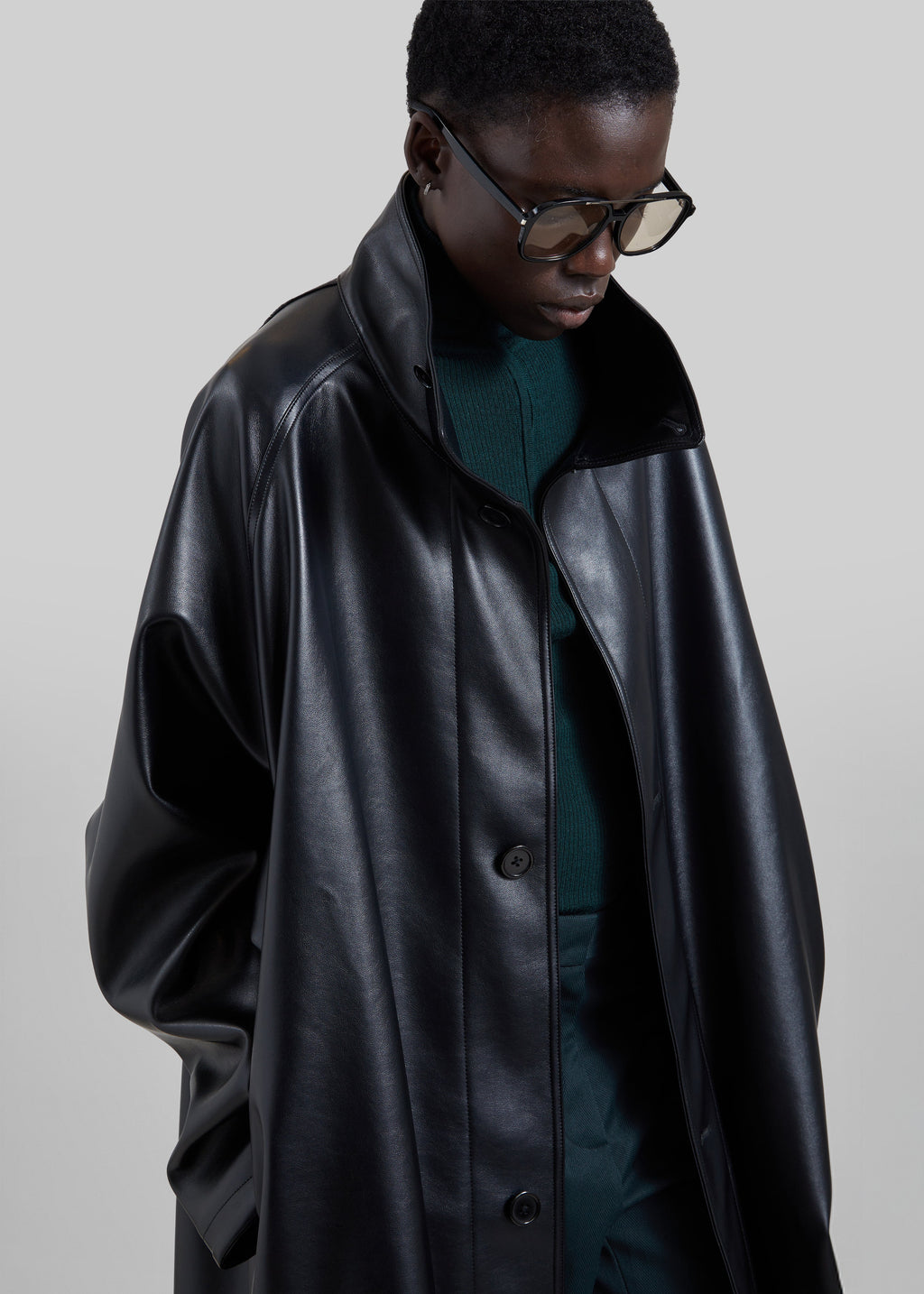 Calen Faux Leather Trench Coat - Black