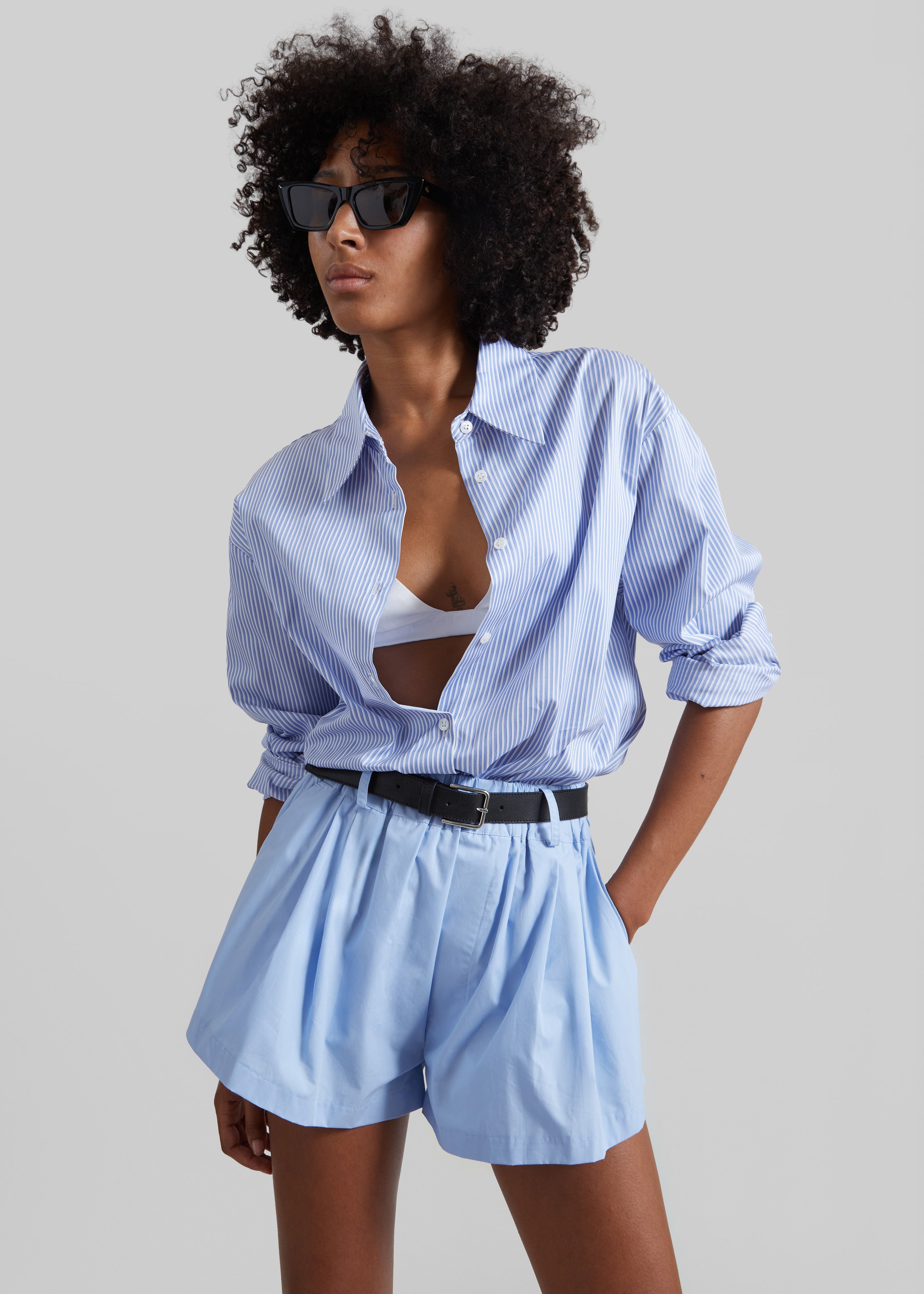 Castalia Cotton Gathered Shorts - Sky Blue