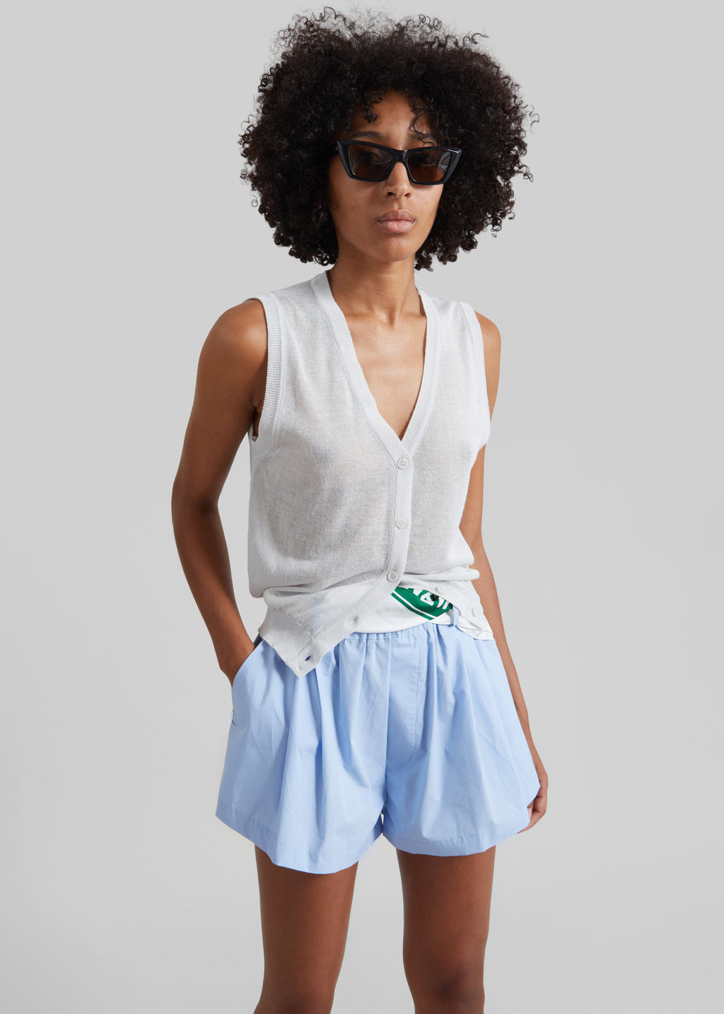 Castalia Cotton Gathered Shorts - Sky Blue