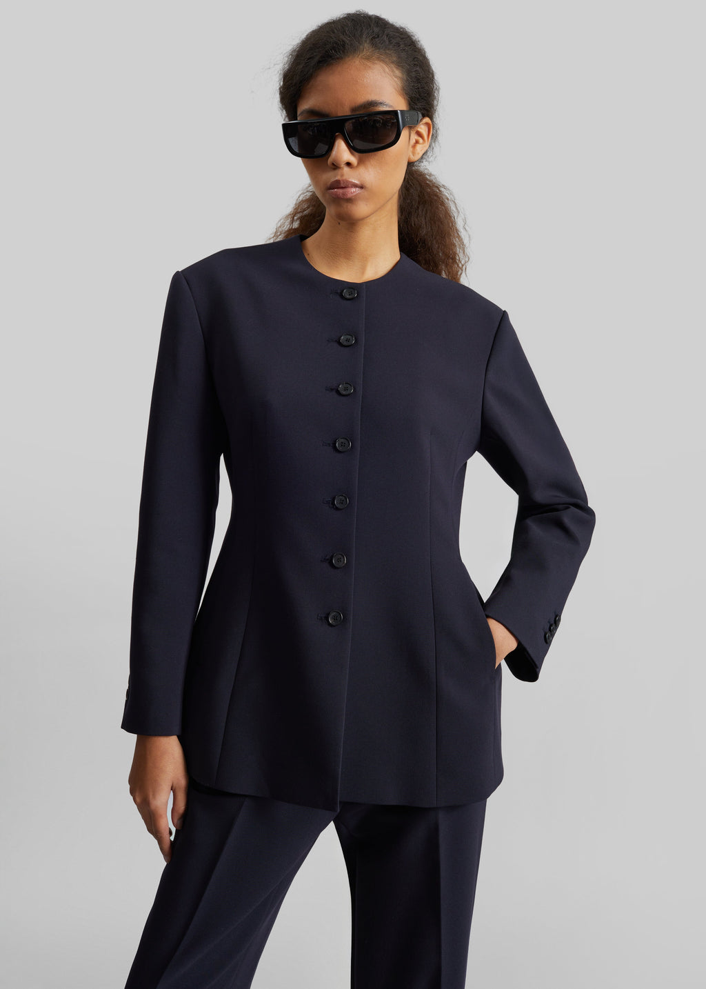 Chesnay Collarless Blazer - Navy
