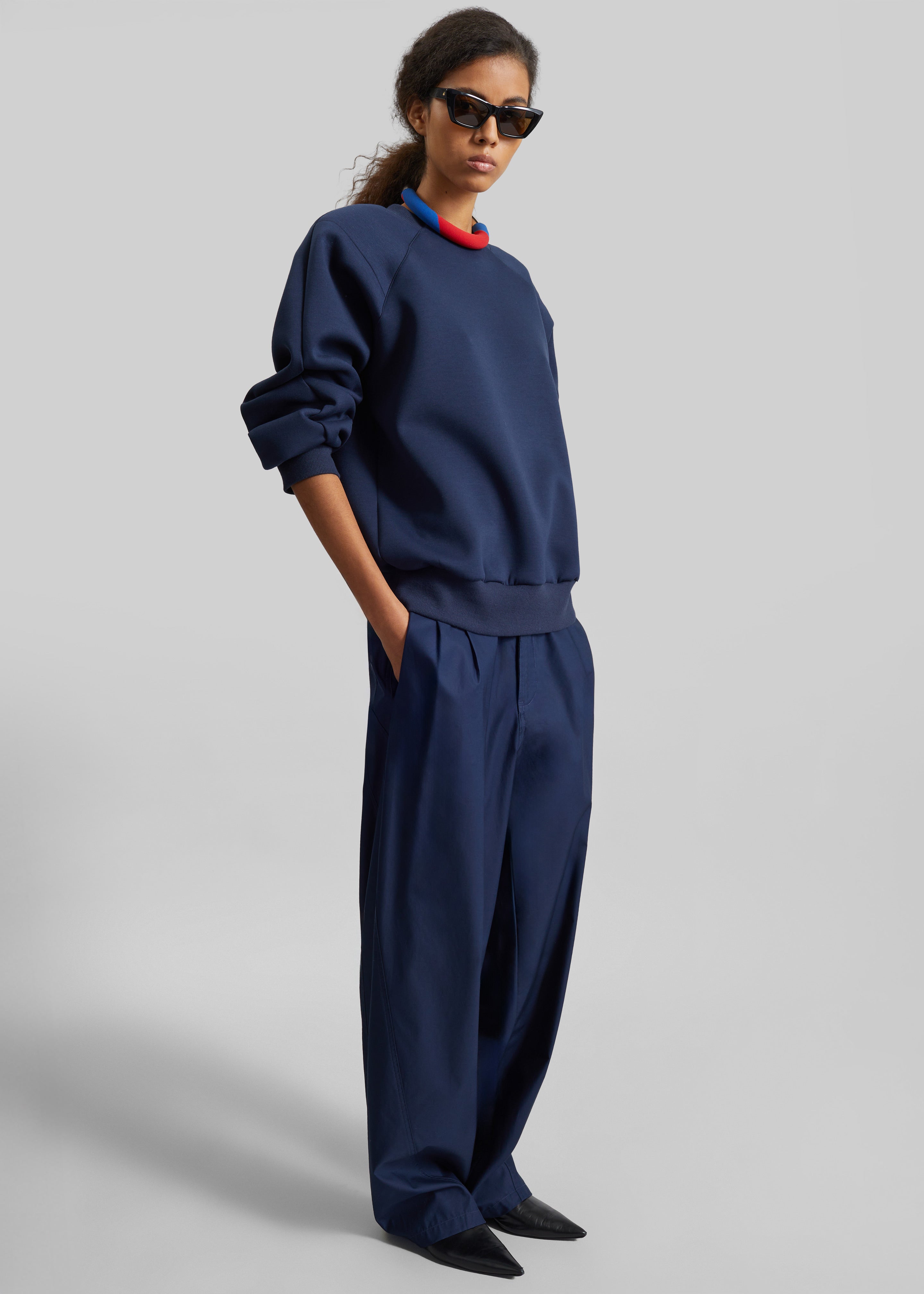 Darkpark Phebe Light Cotton Popeline Wide-Leg Pants - Blue Navy
