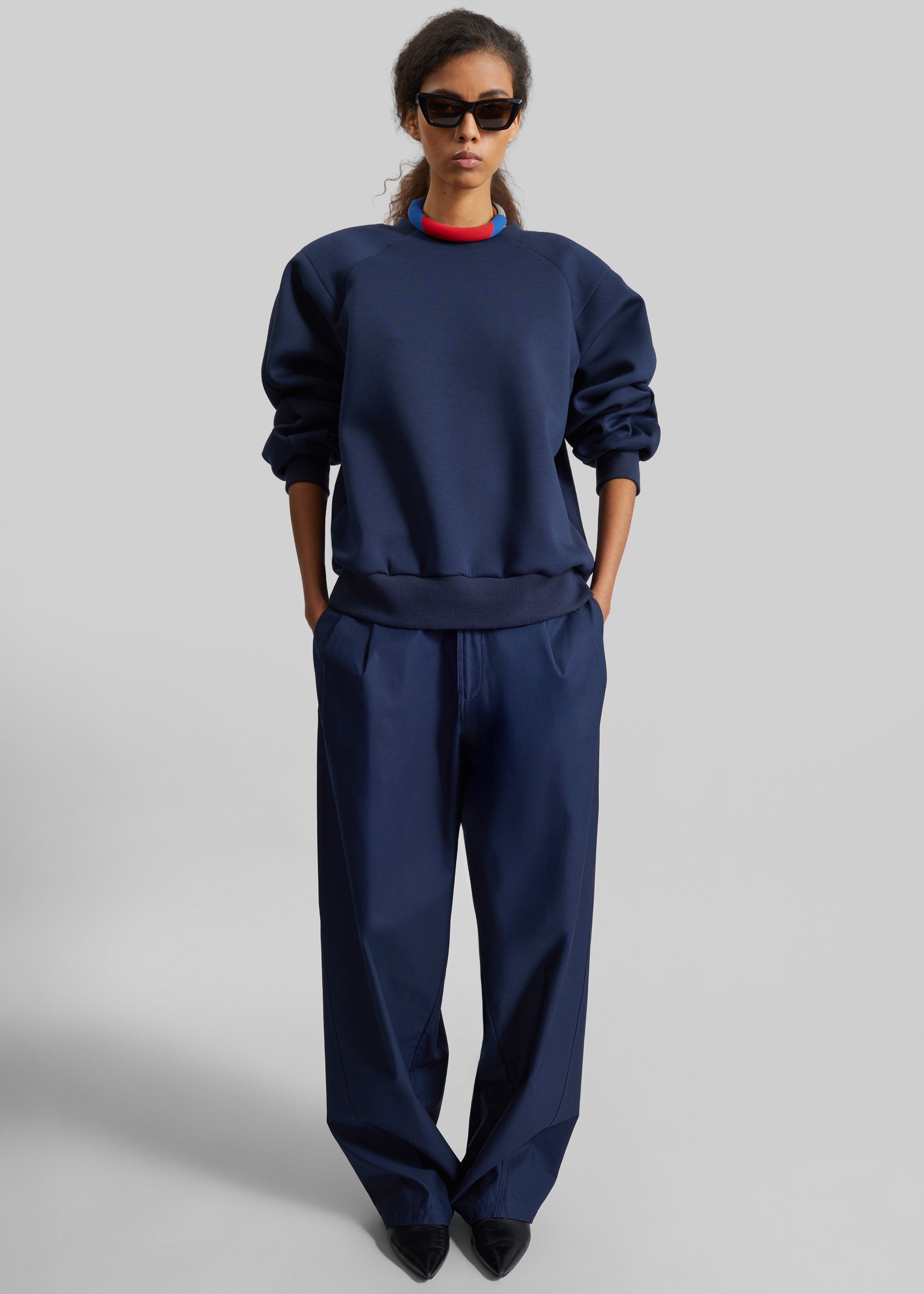 Darkpark Phebe Light Cotton Popeline Wide-Leg Pants - Blue Navy