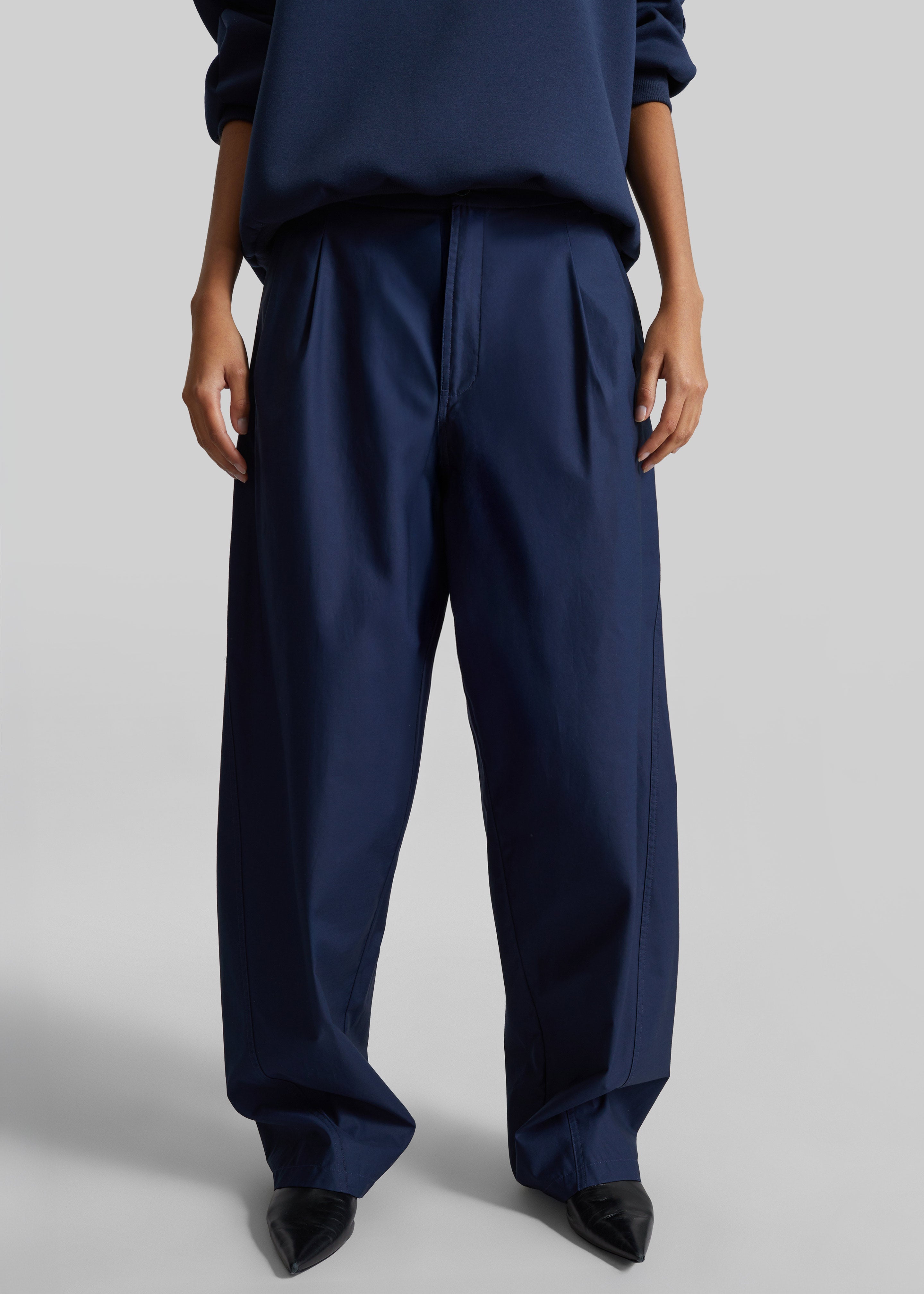 Darkpark Phebe Light Cotton Popeline Wide-Leg Pants - Blue Navy