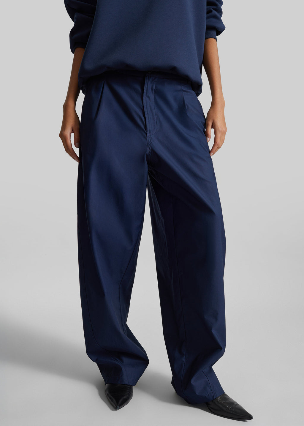 Darkpark Phebe Light Cotton Popeline Wide-Leg Pants - Blue Navy