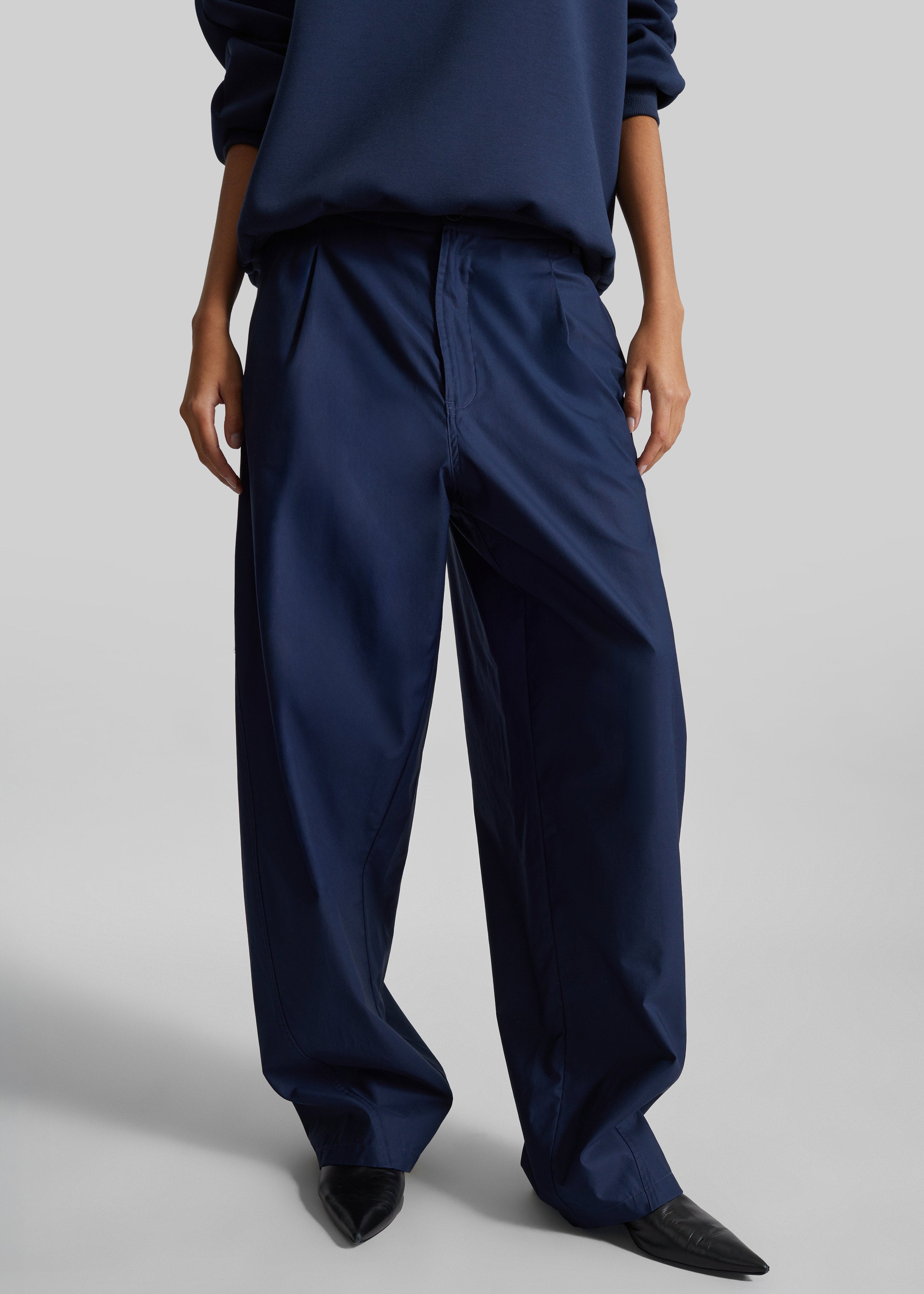 Darkpark Phebe Light Cotton Popeline Wide-Leg Pants - Blue Navy