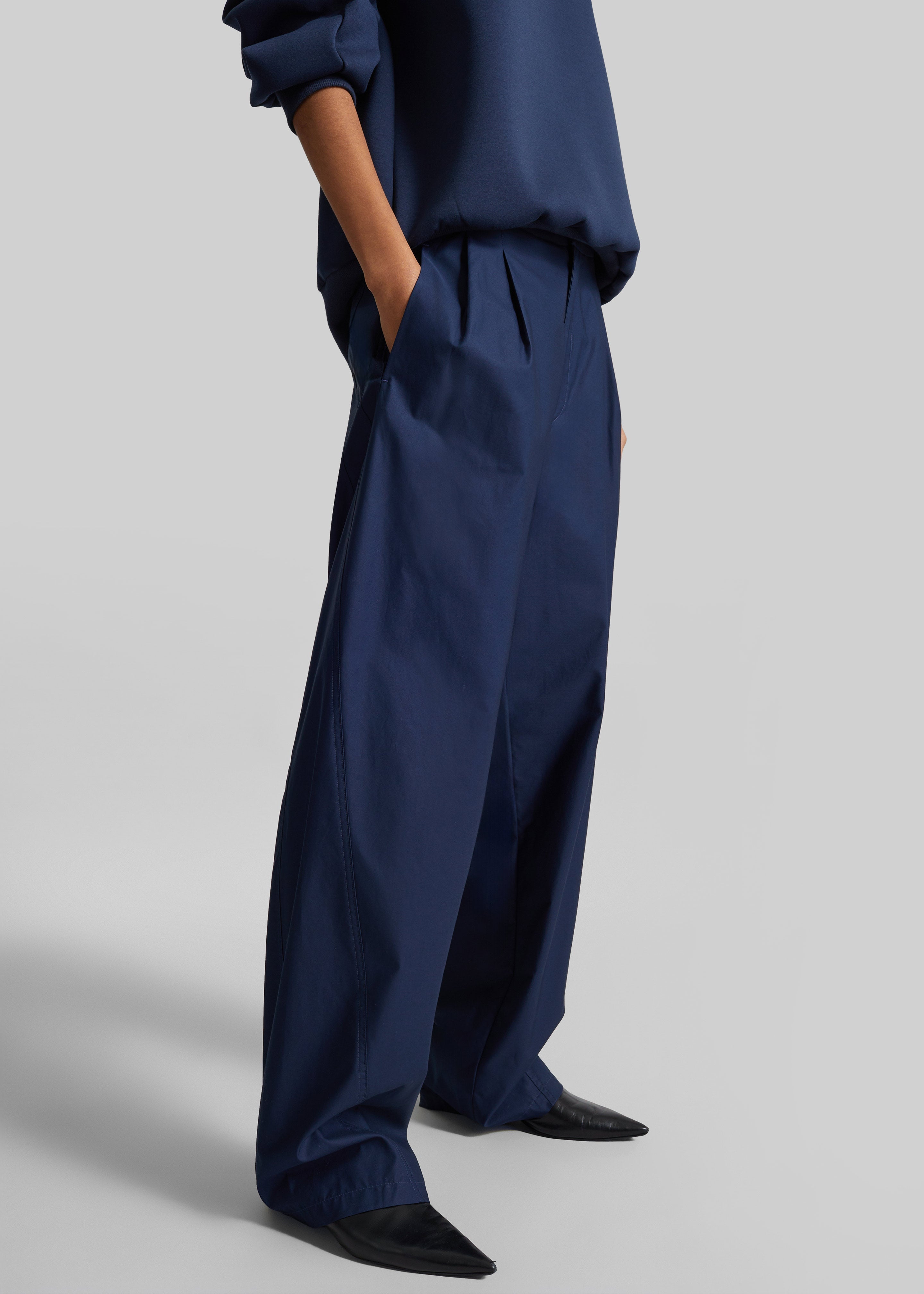 Darkpark Phebe Light Cotton Popeline Wide-Leg Pants - Blue Navy