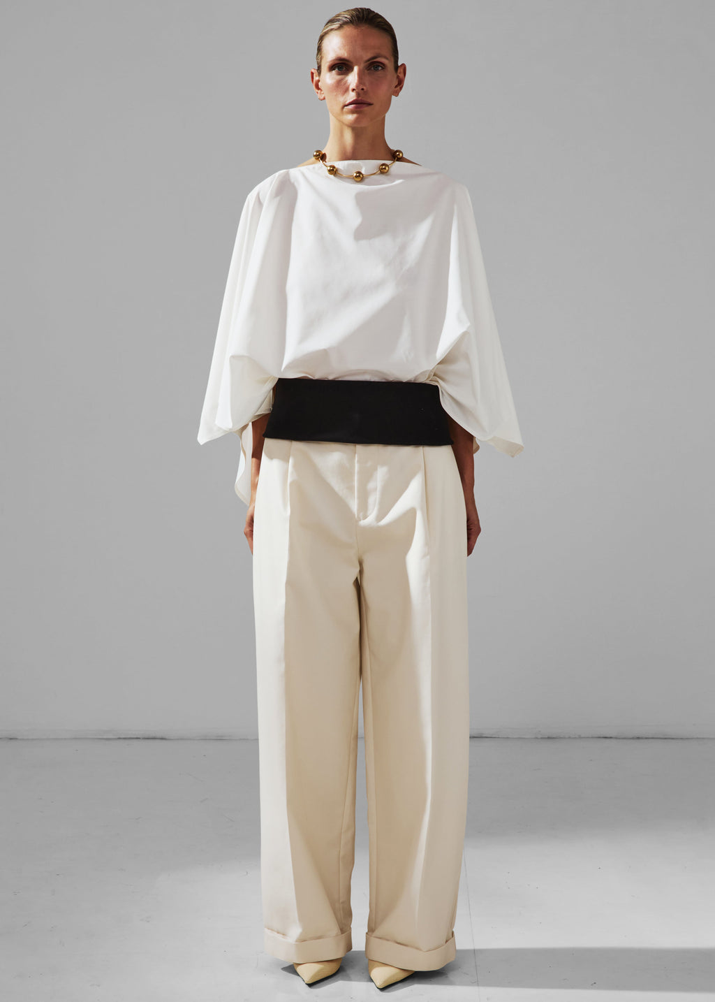 Darkpark Wendy Elastic Waist Wide-Leg Trousers - White