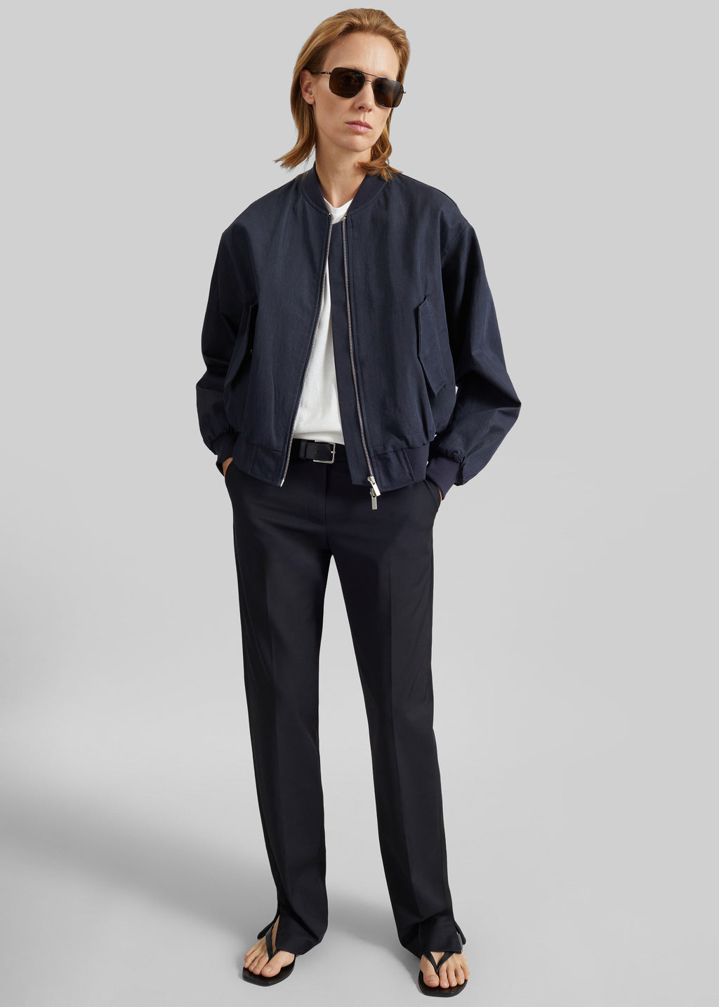Davron Denim Effect Bomber Jacket - Dark Navy
