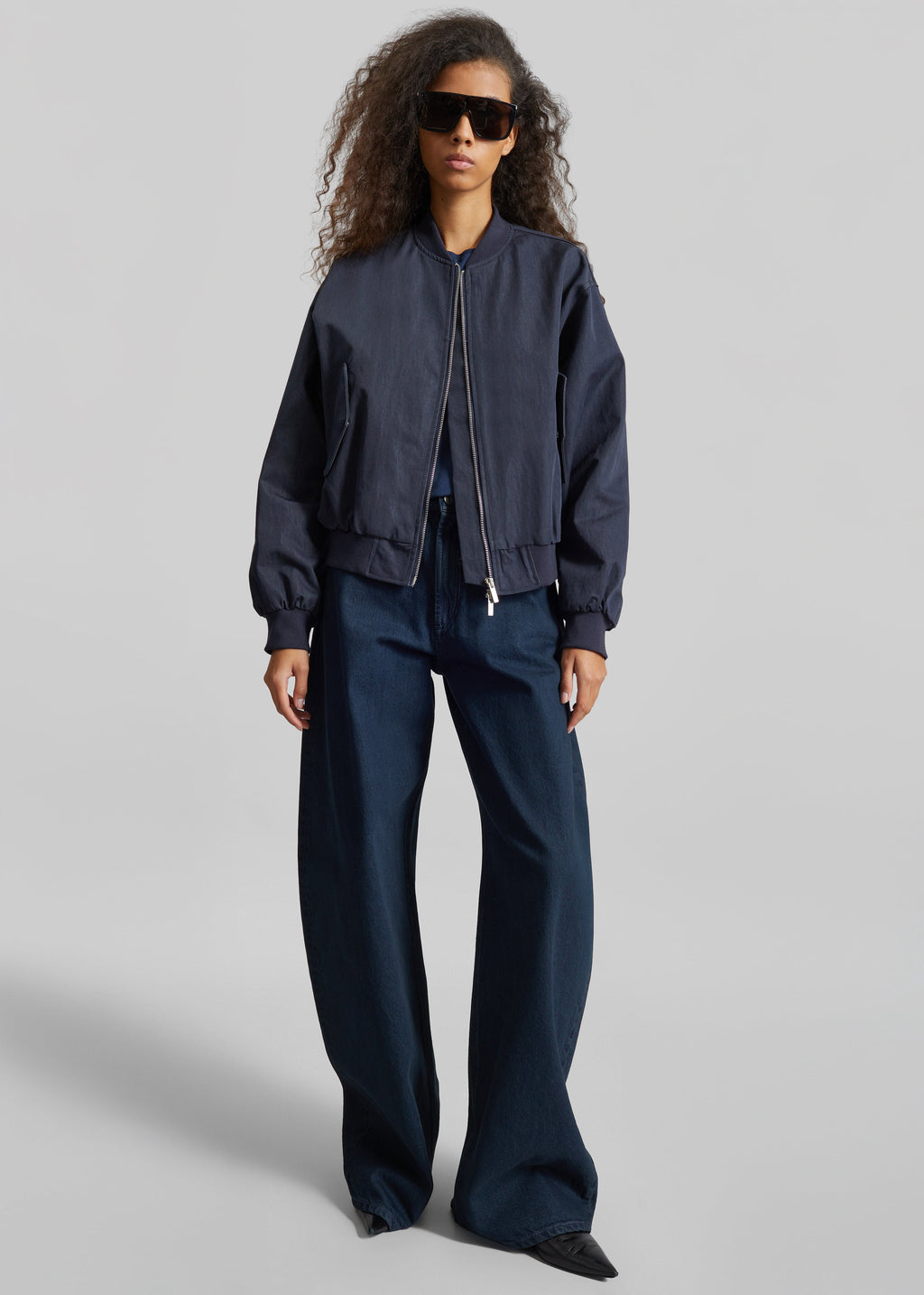 Davron Denim Effect Bomber Jacket - Dark Navy