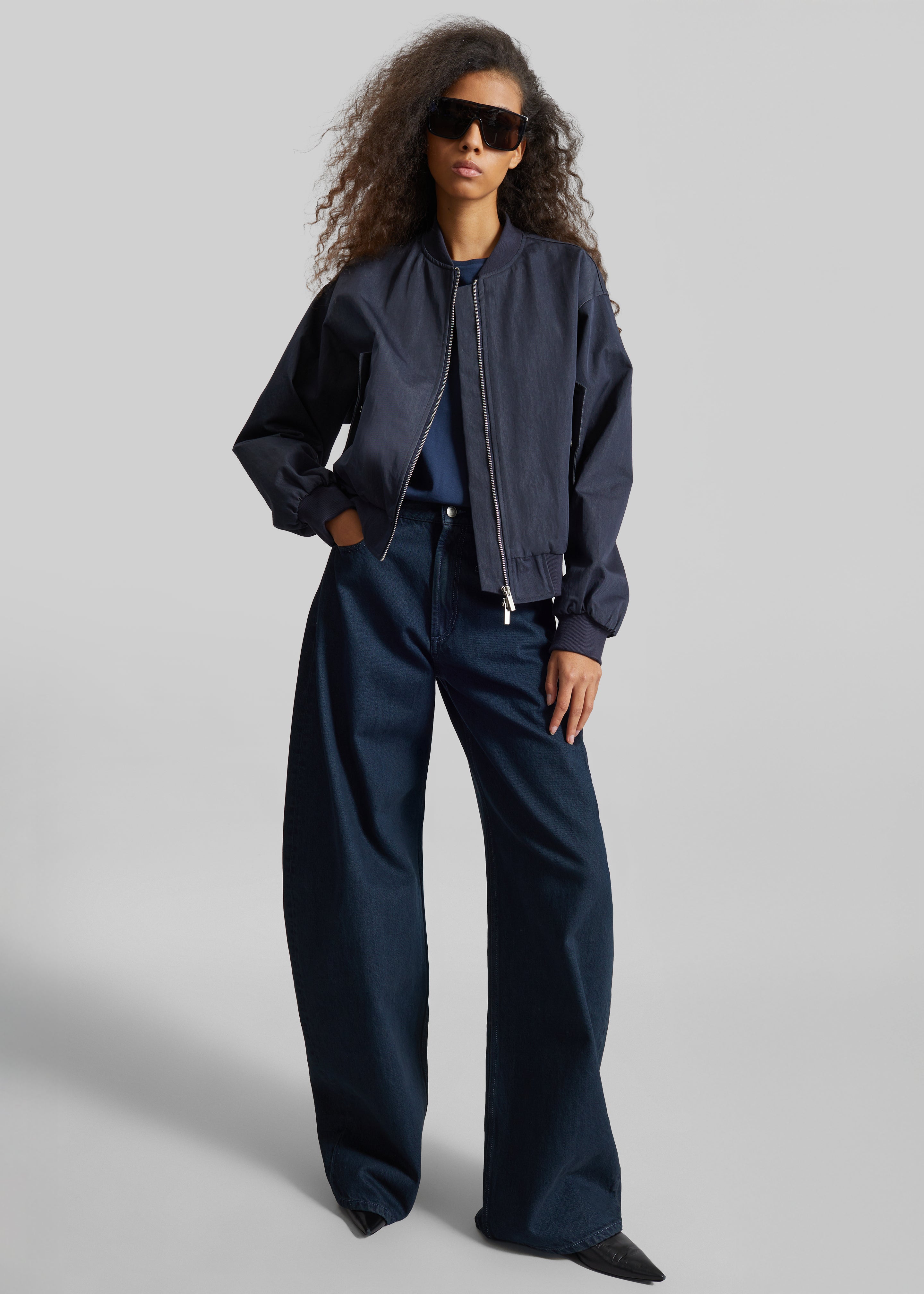 Davron Denim Effect Bomber Jacket - Dark Navy