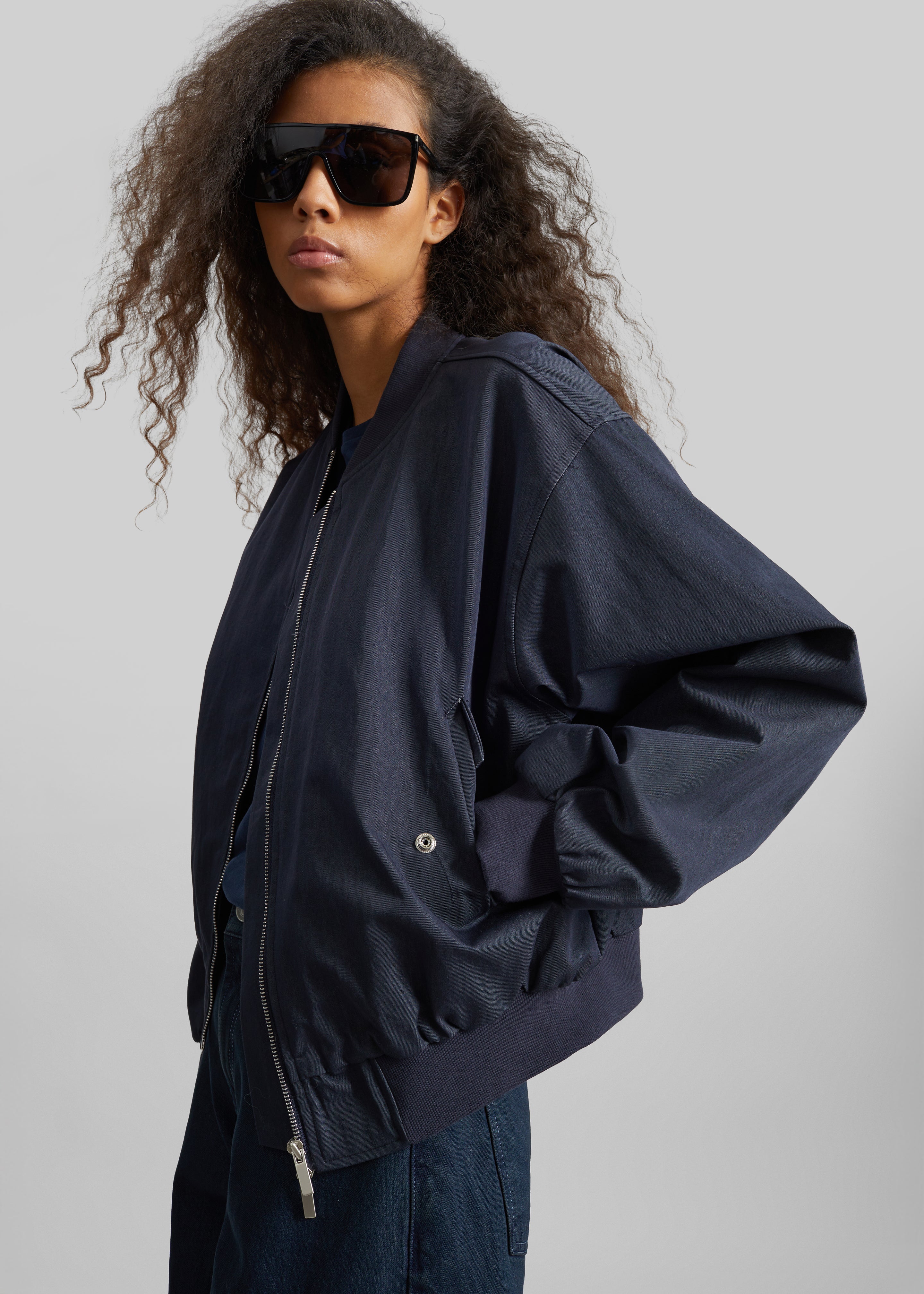 Davron Denim Effect Bomber Jacket - Dark Navy