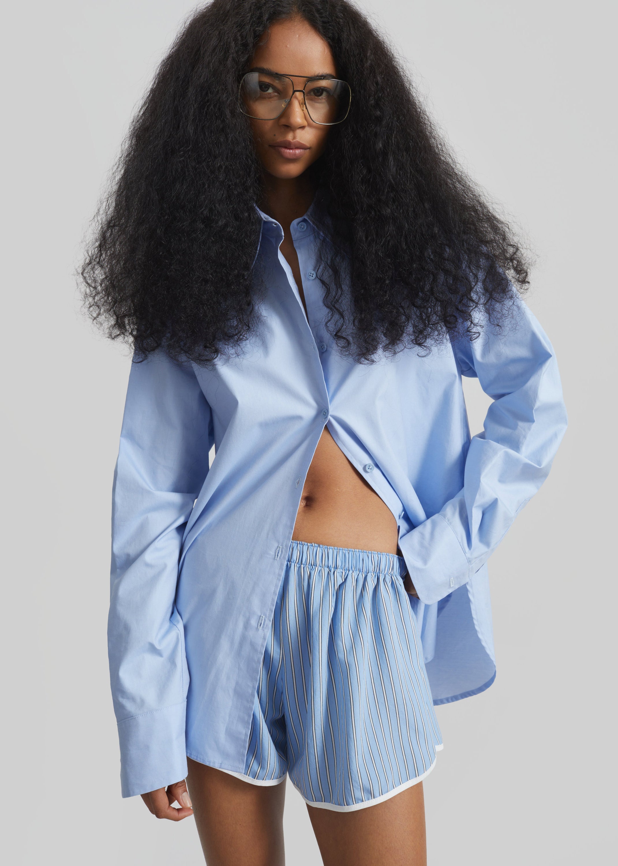 Deya Fluid Mini Boxer Shorts - Blue/White Stripe