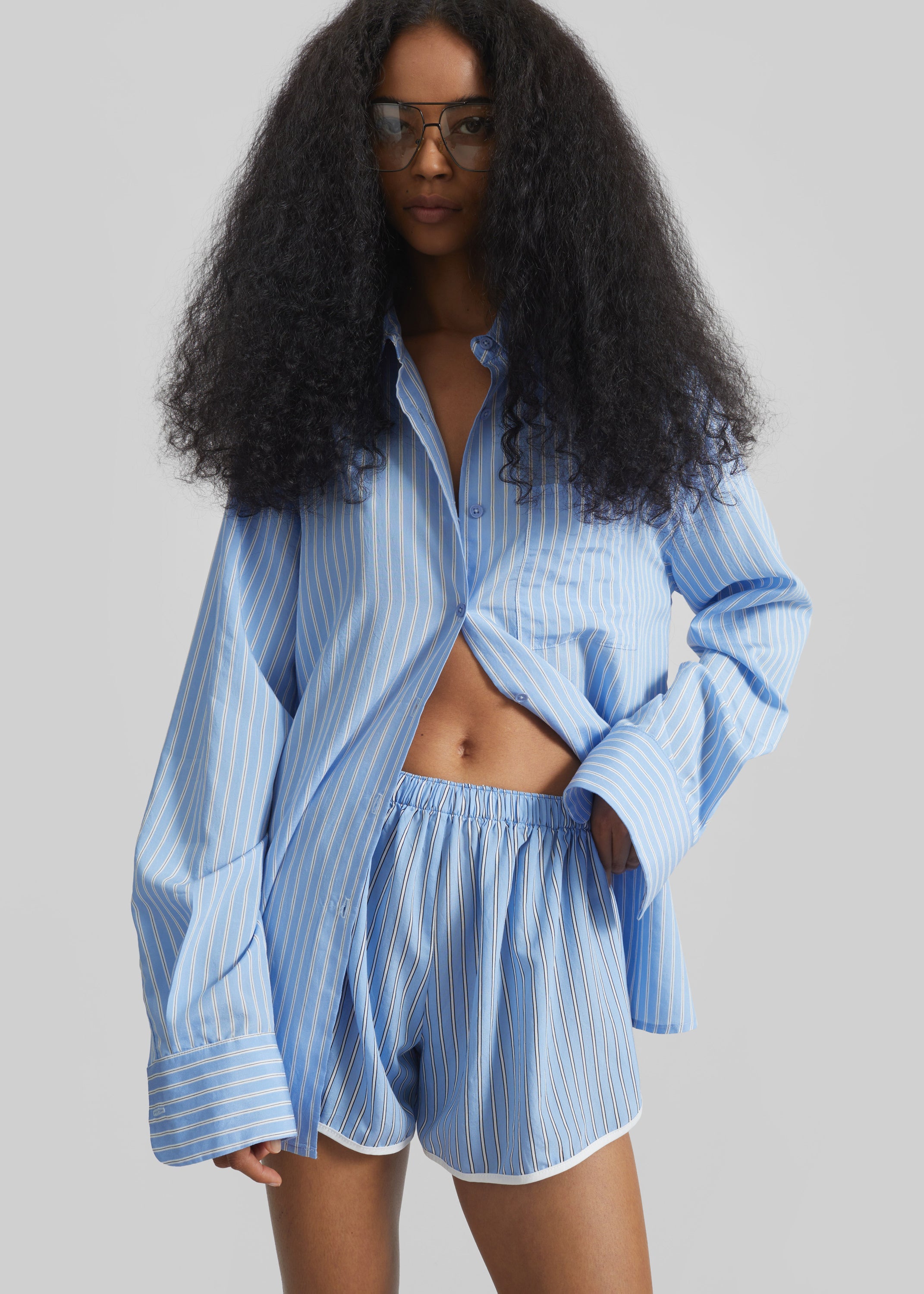 Deya Fluid Mini Boxer Shorts - Blue/White Stripe
