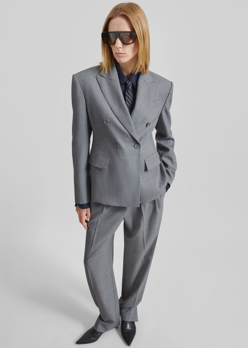 Doyer Pleated Trousers - Light Grey