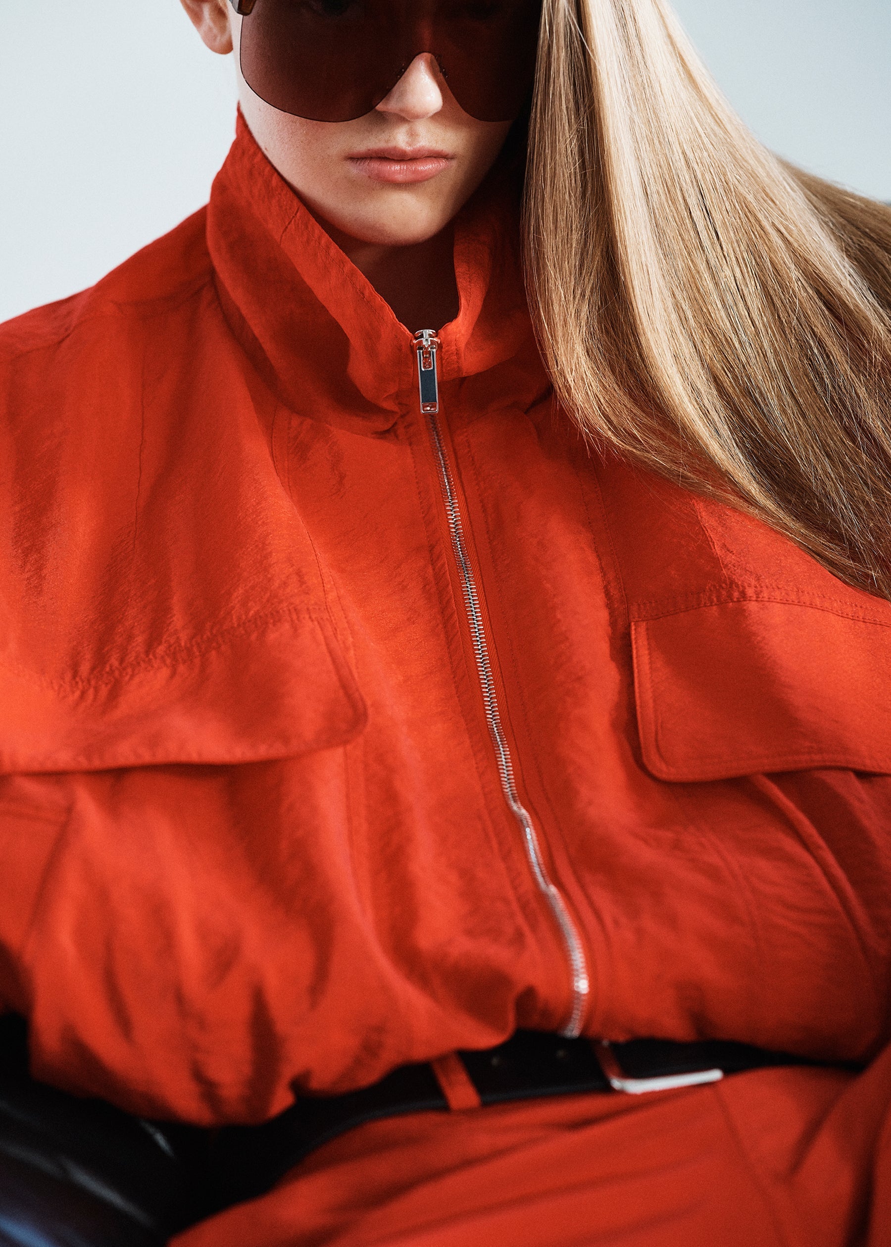 Drea Sheer Bomber Jacket - Red