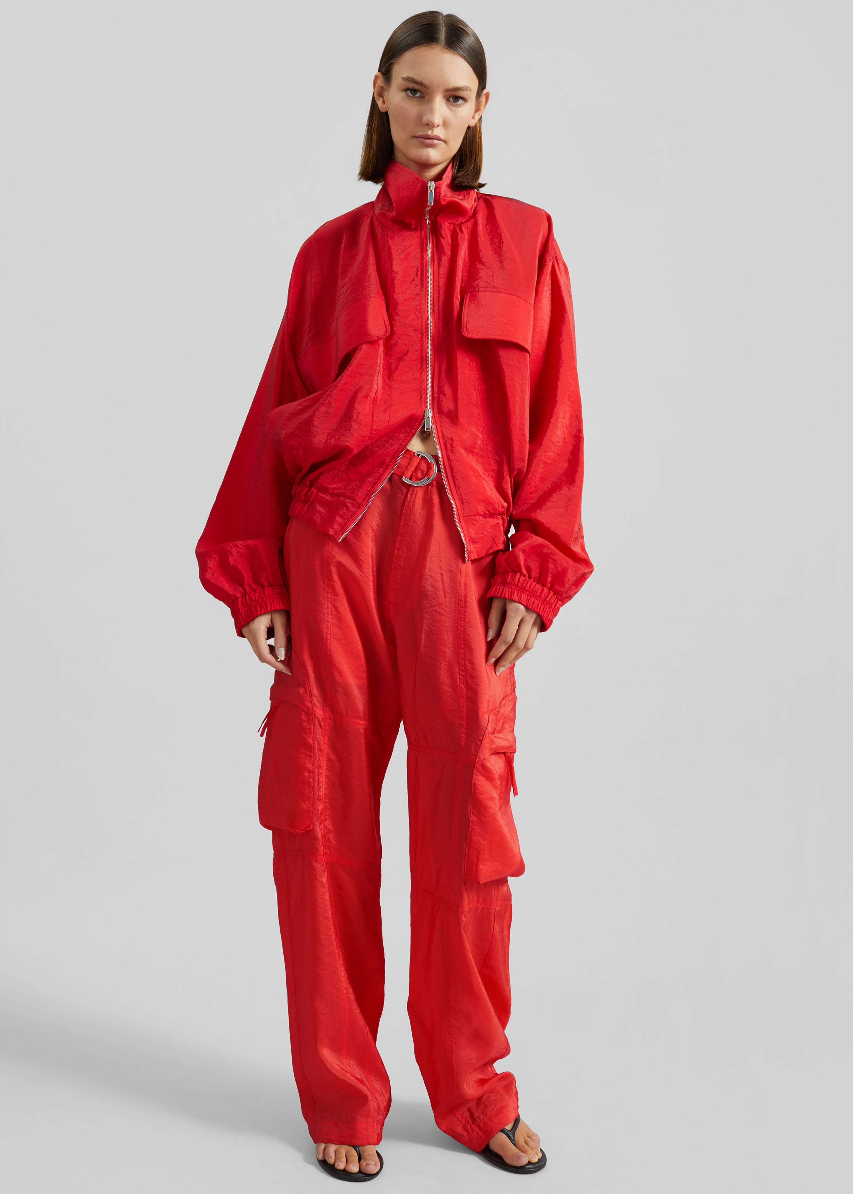 Drea Sheer Bomber Jacket - Red