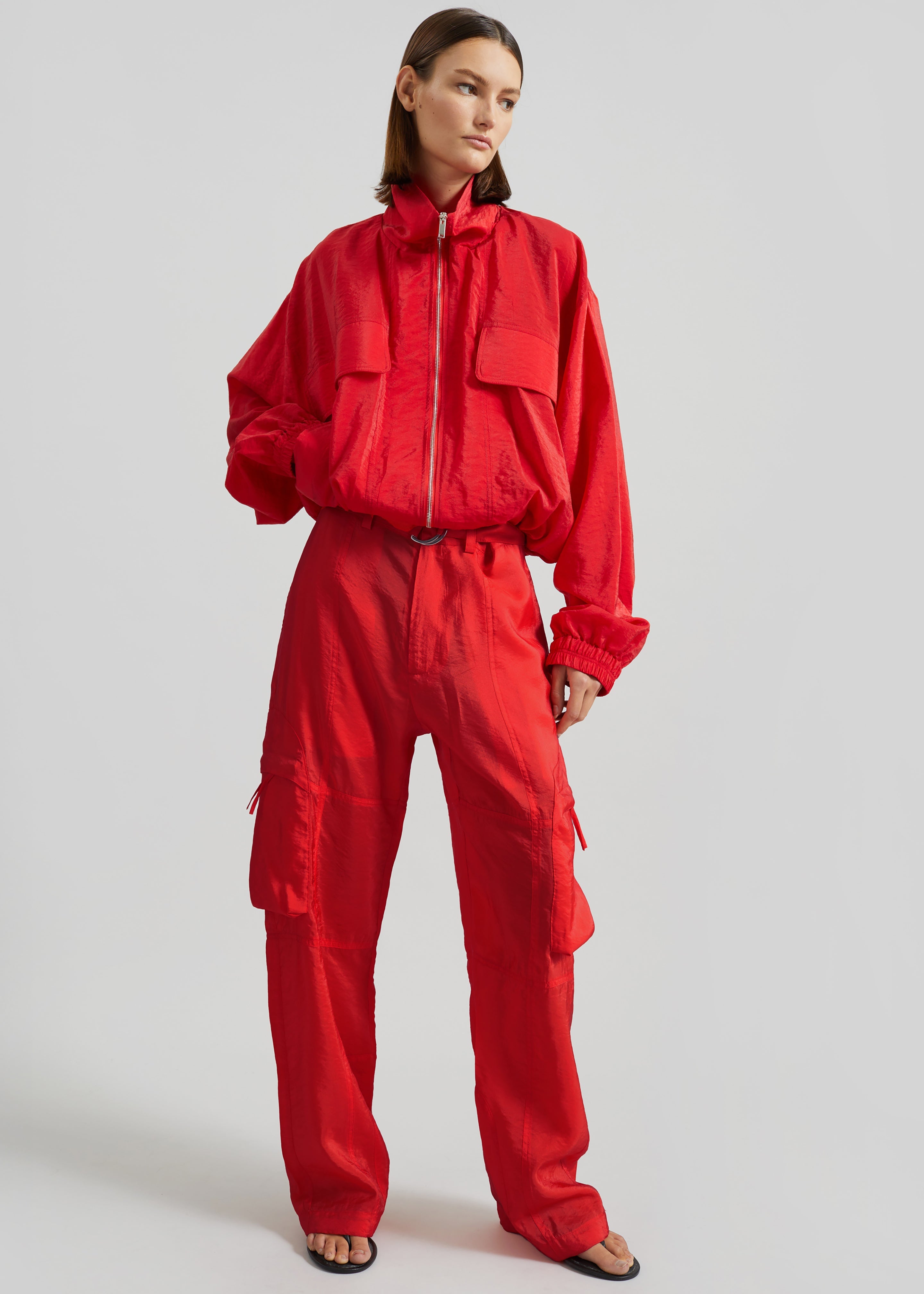 Drea Sheer Bomber Jacket - Red