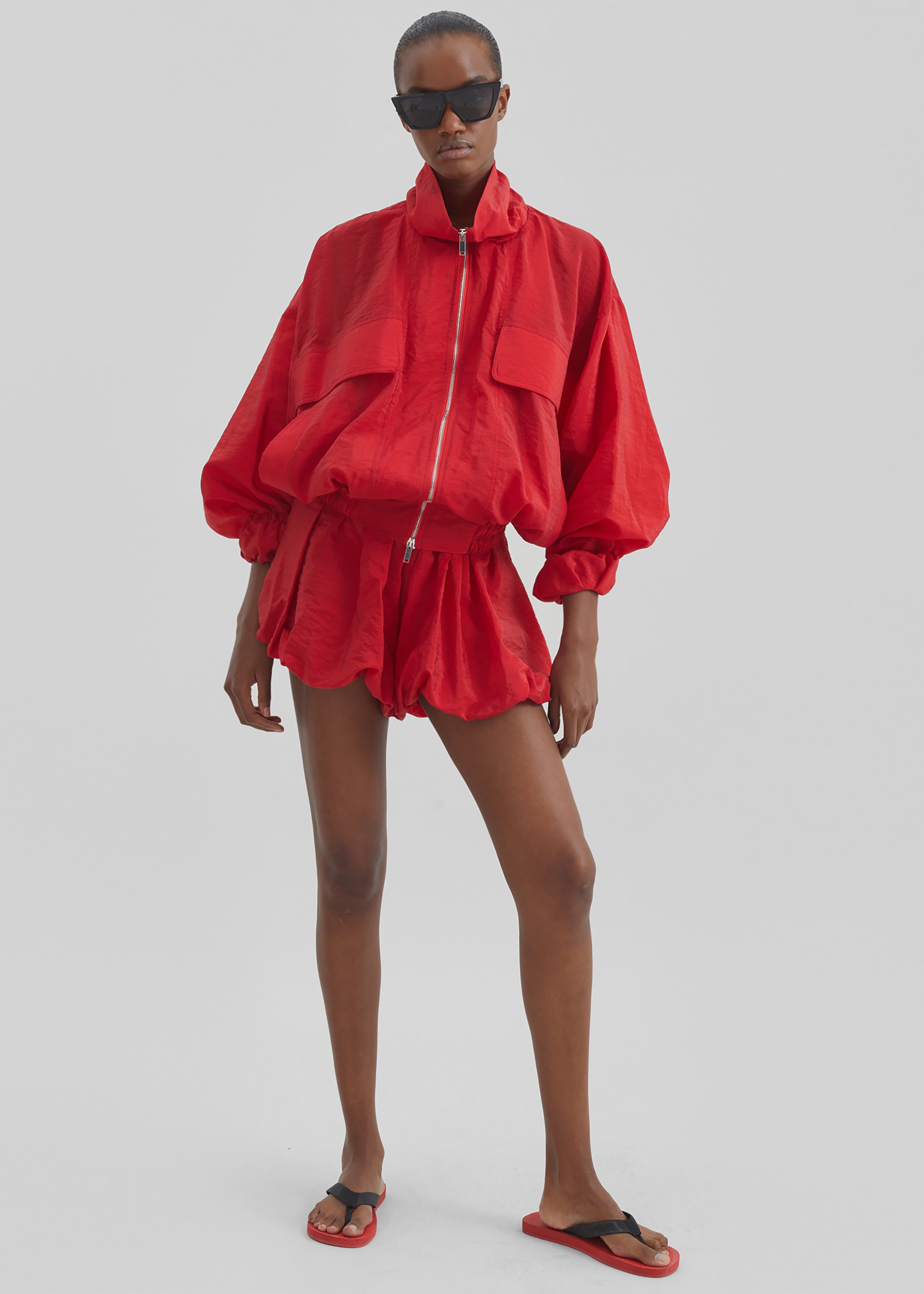 Drea Sheer Bomber Jacket - Red