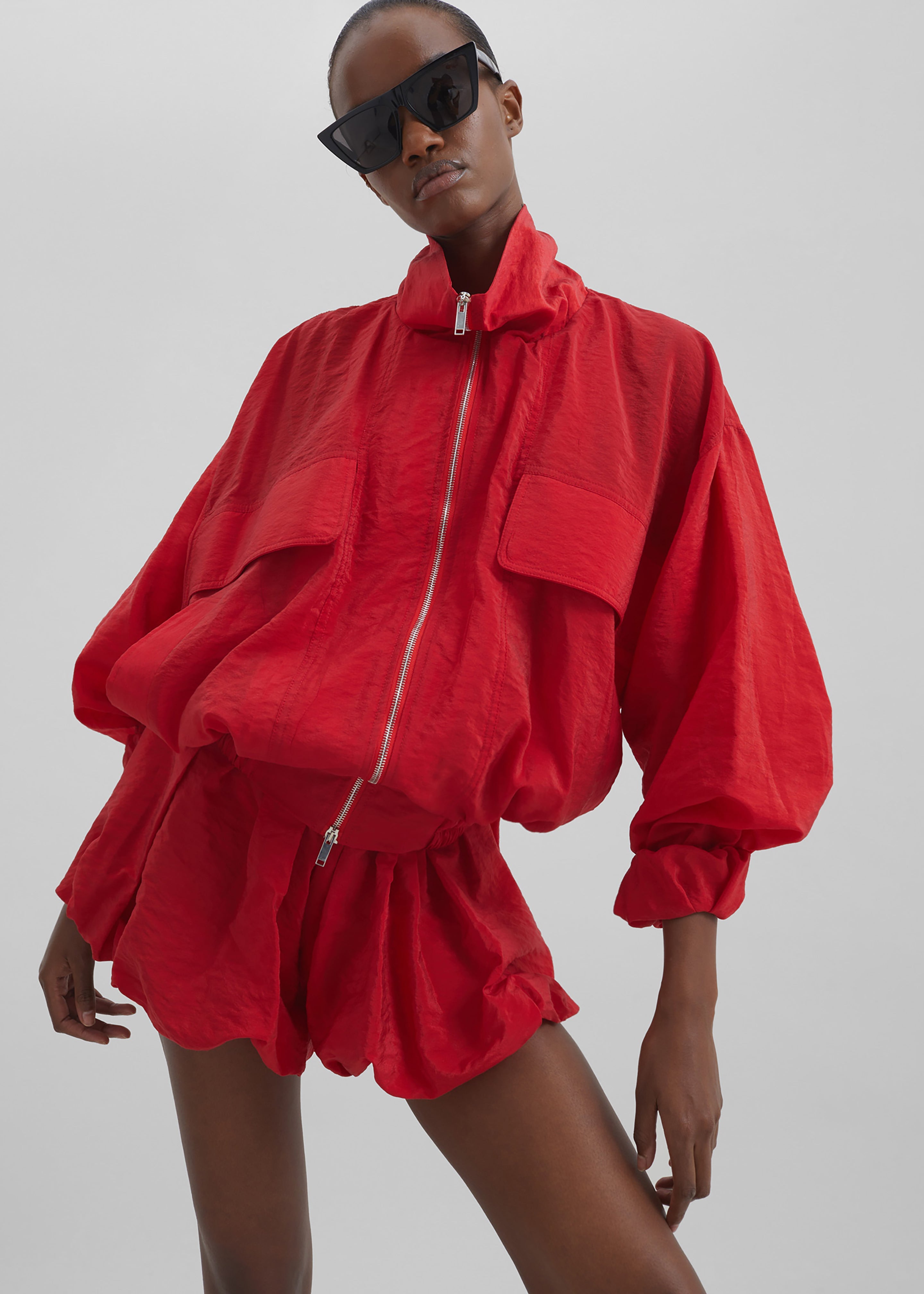 Drea Sheer Bomber Jacket - Red