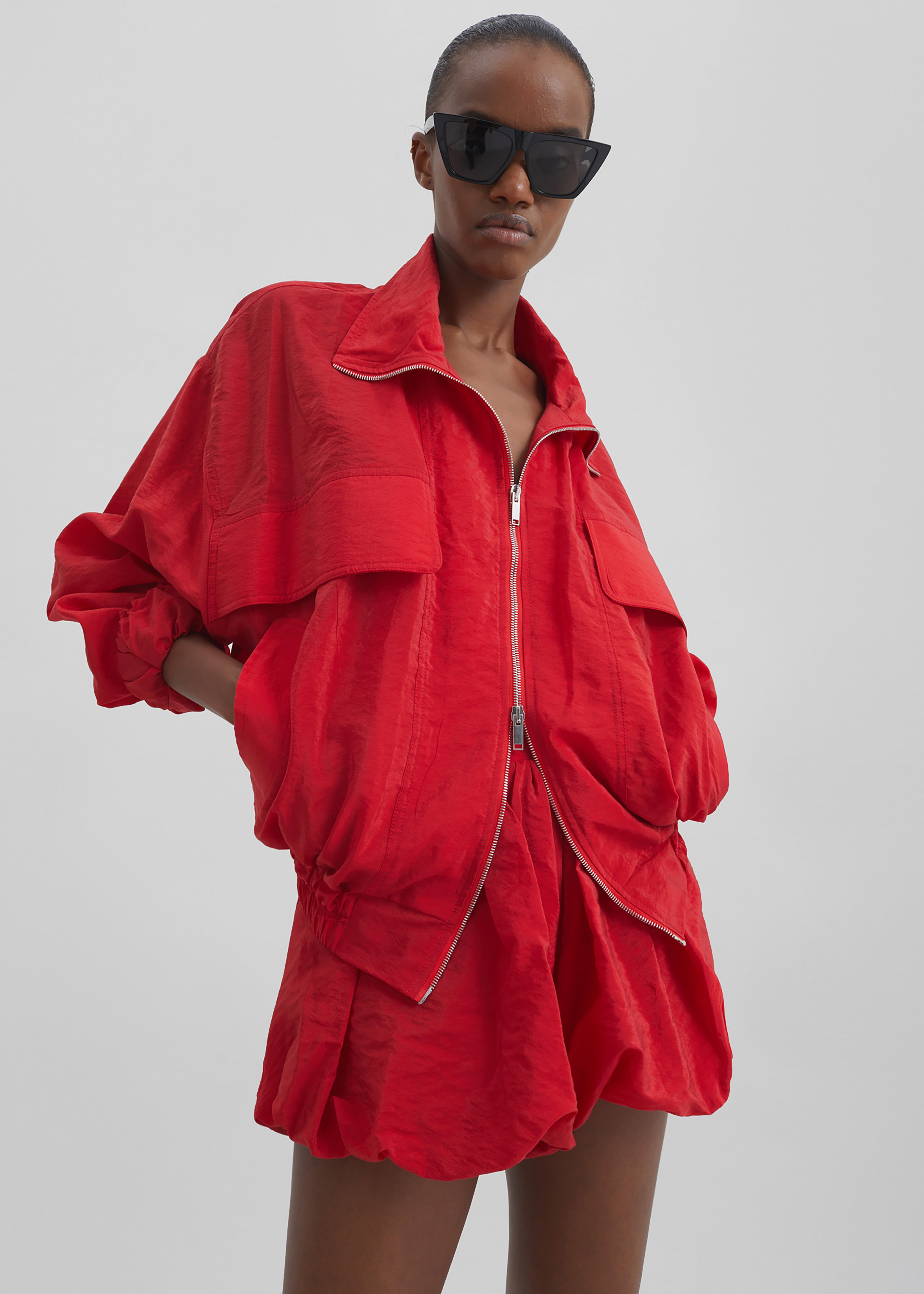 Drea Sheer Bomber Jacket - Red