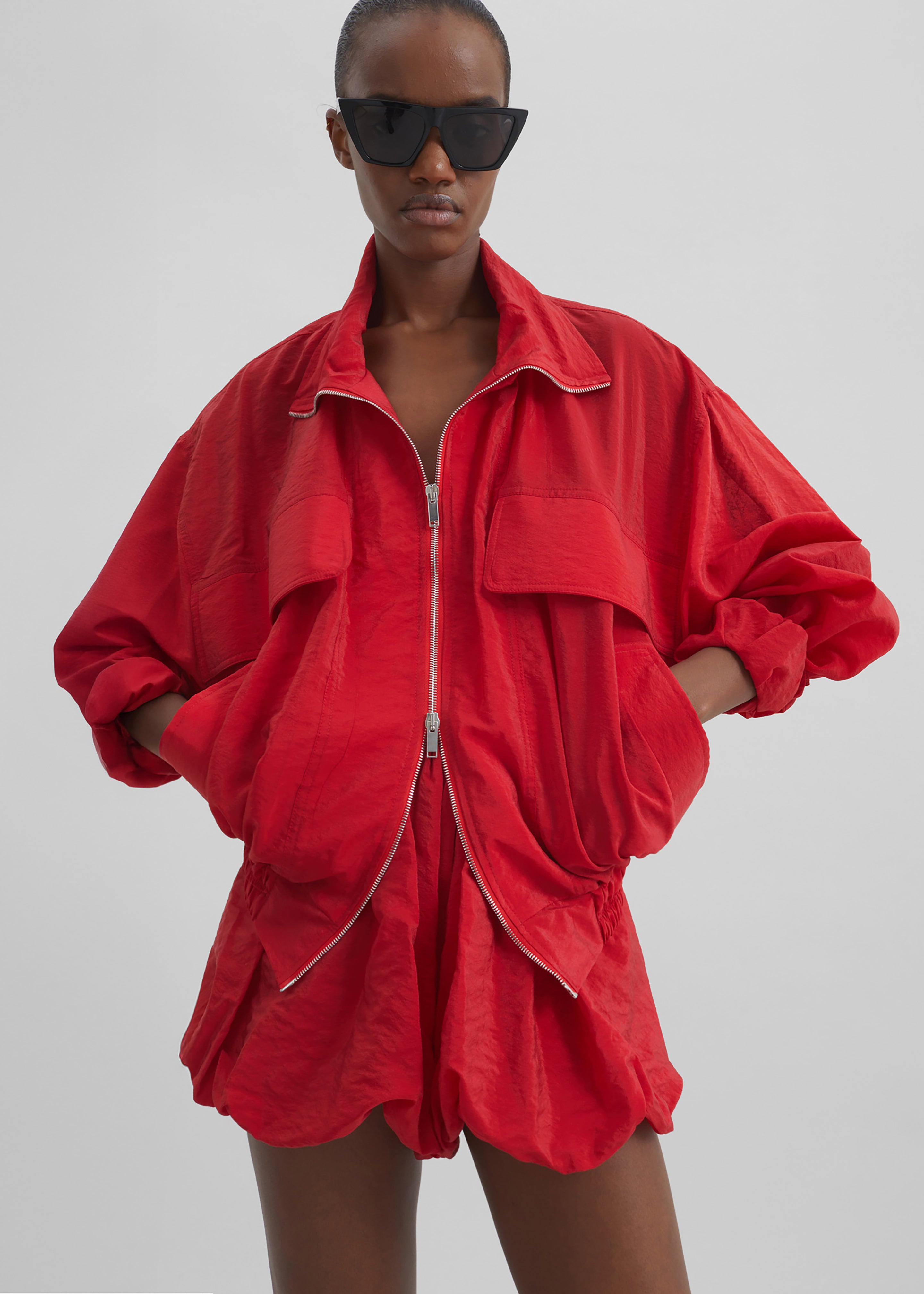 Drea Sheer Bomber Jacket - Red