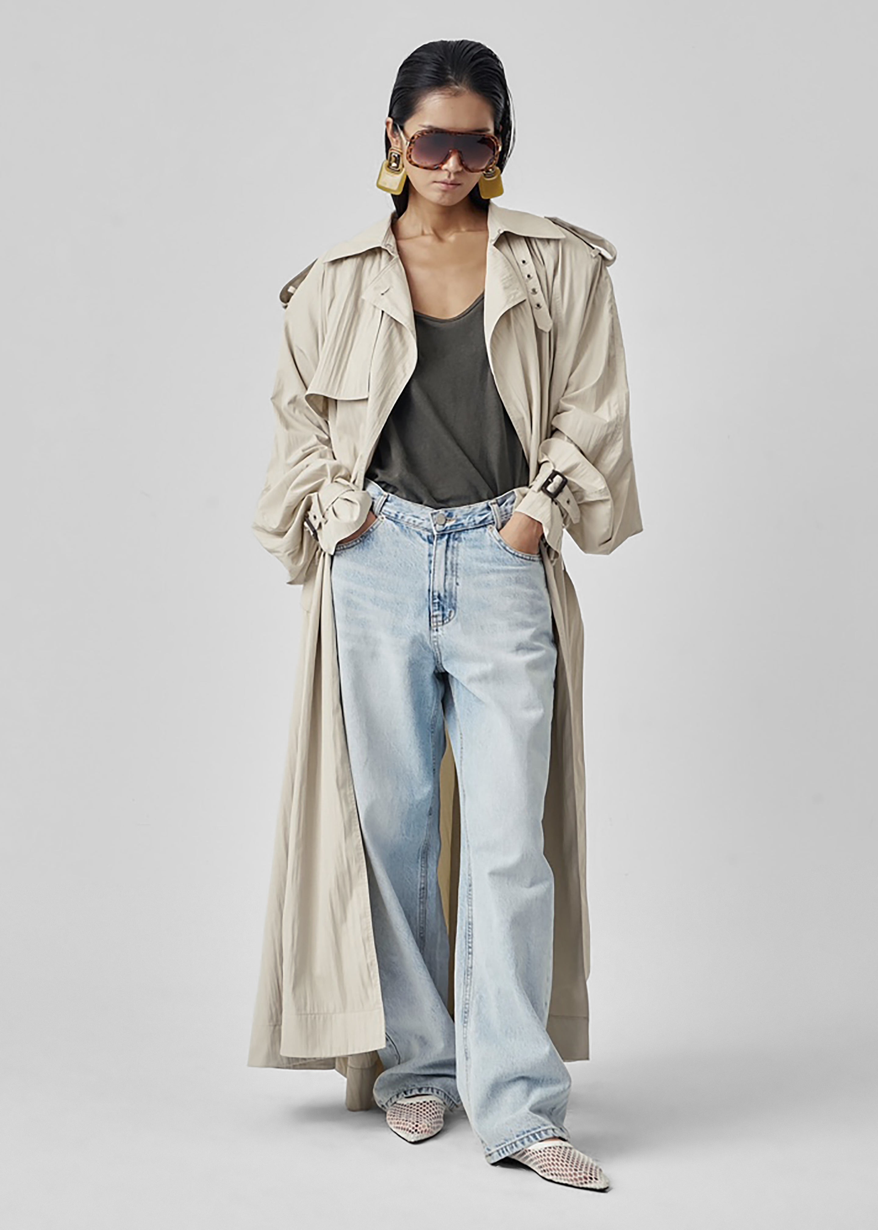 Elsdon Fluid Long Trench - Light Beige
