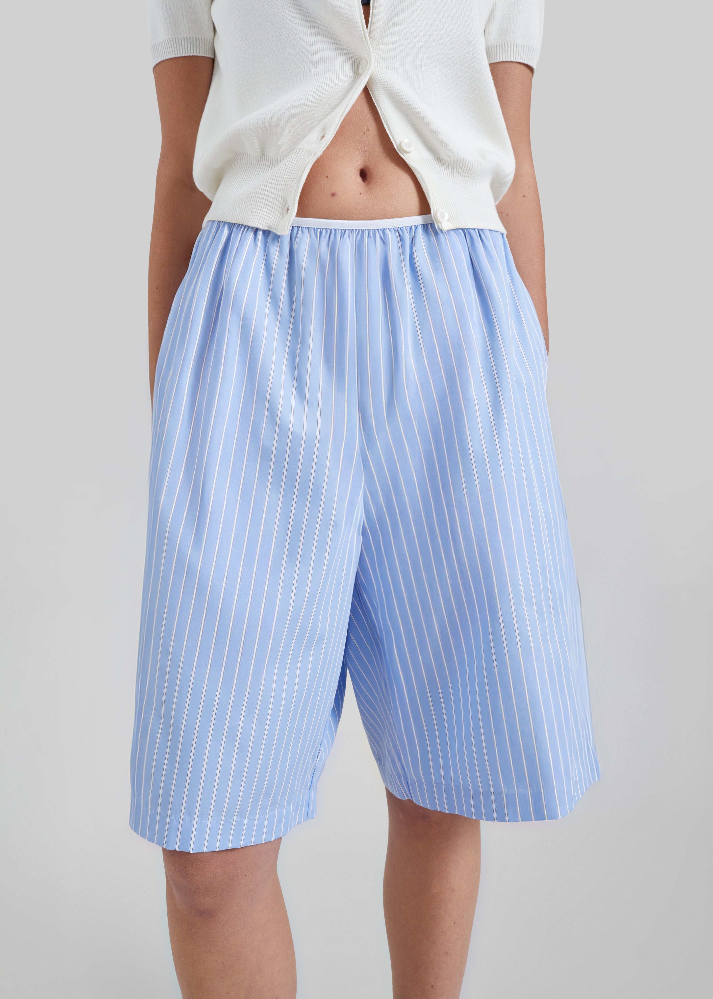 Elyn Cotton Bermuda Shorts - Blue/White Stripe