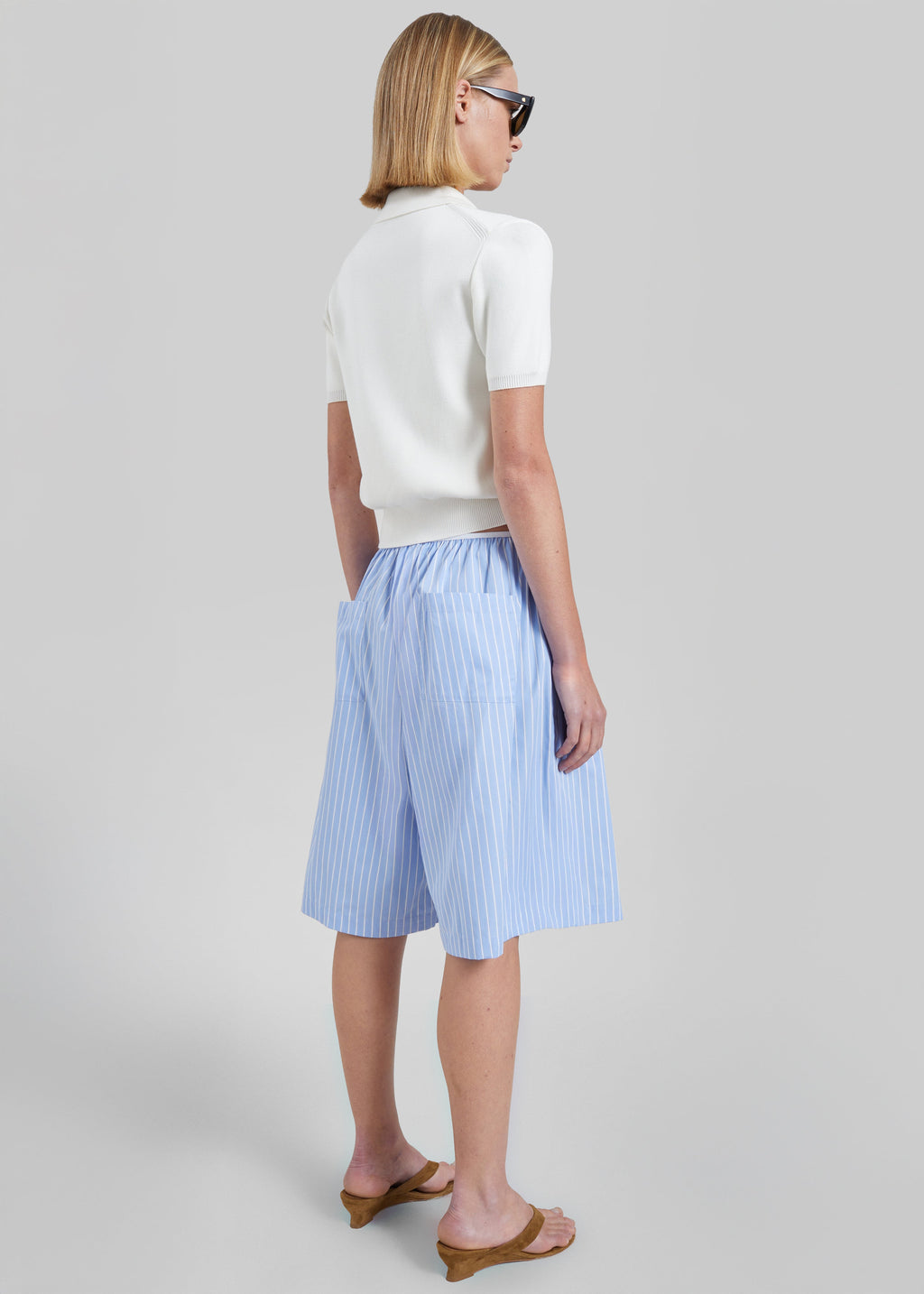 Elyn Cotton Bermuda Shorts - Blue/White Stripe