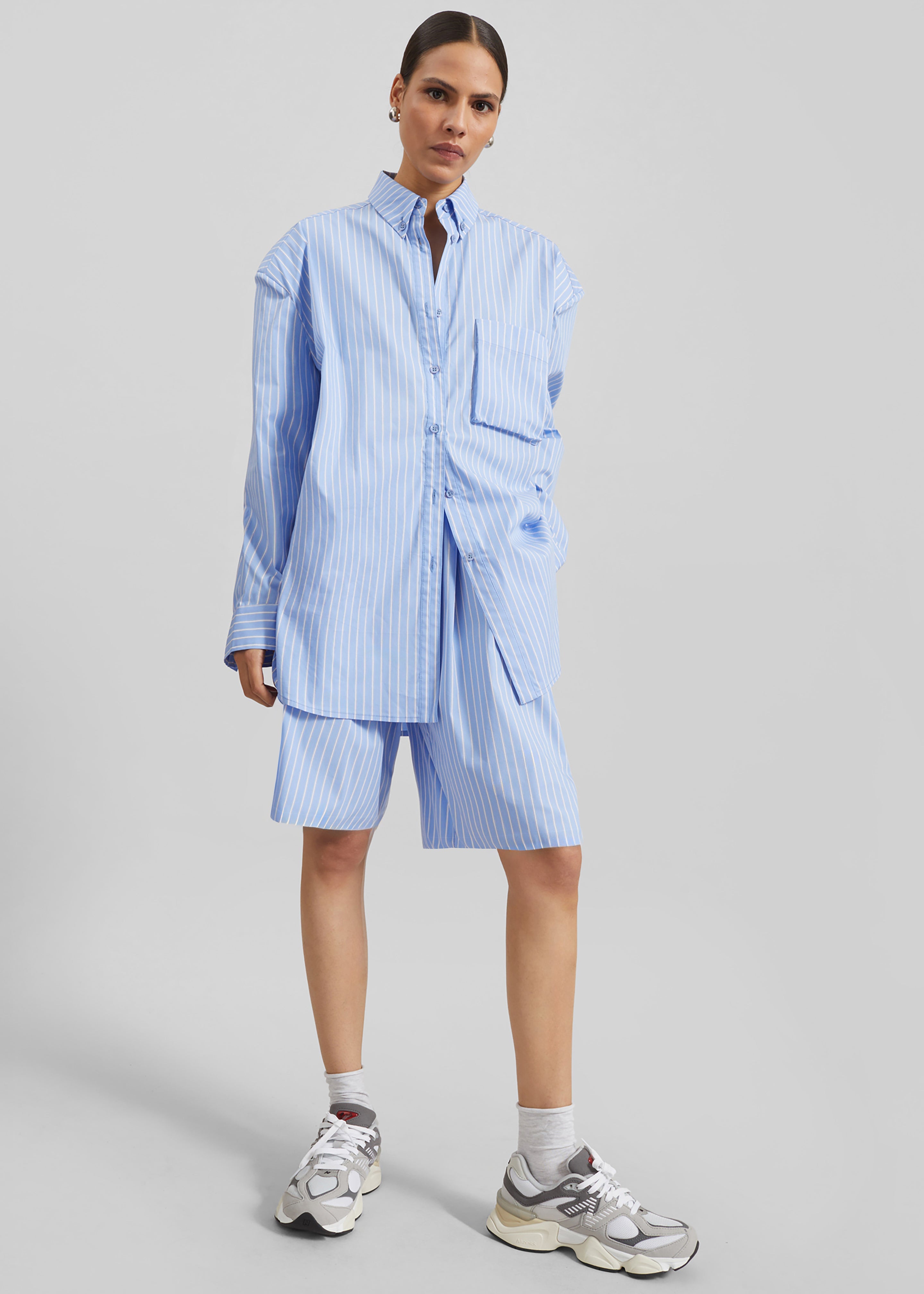 Elyn Cotton Bermuda Shorts - Blue/White Stripe