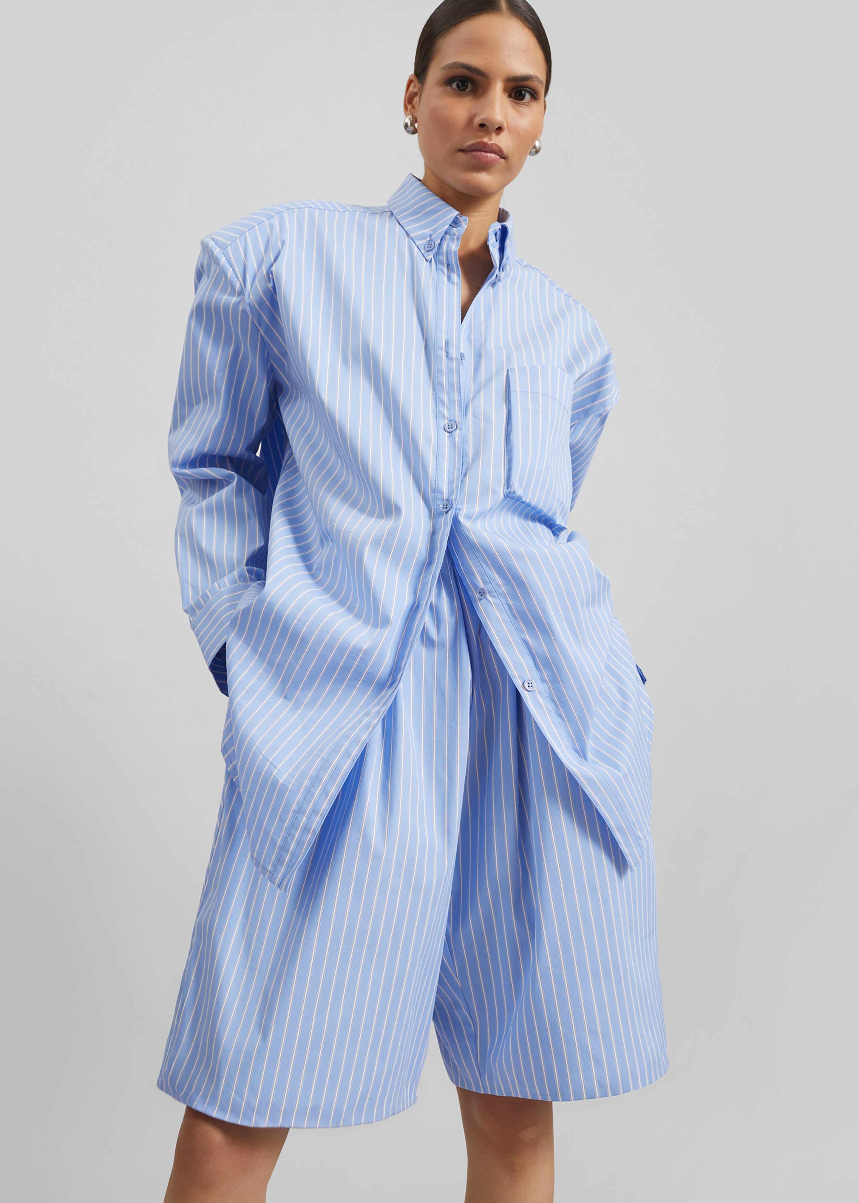 Elyn Cotton Bermuda Shorts - Blue/White Stripe