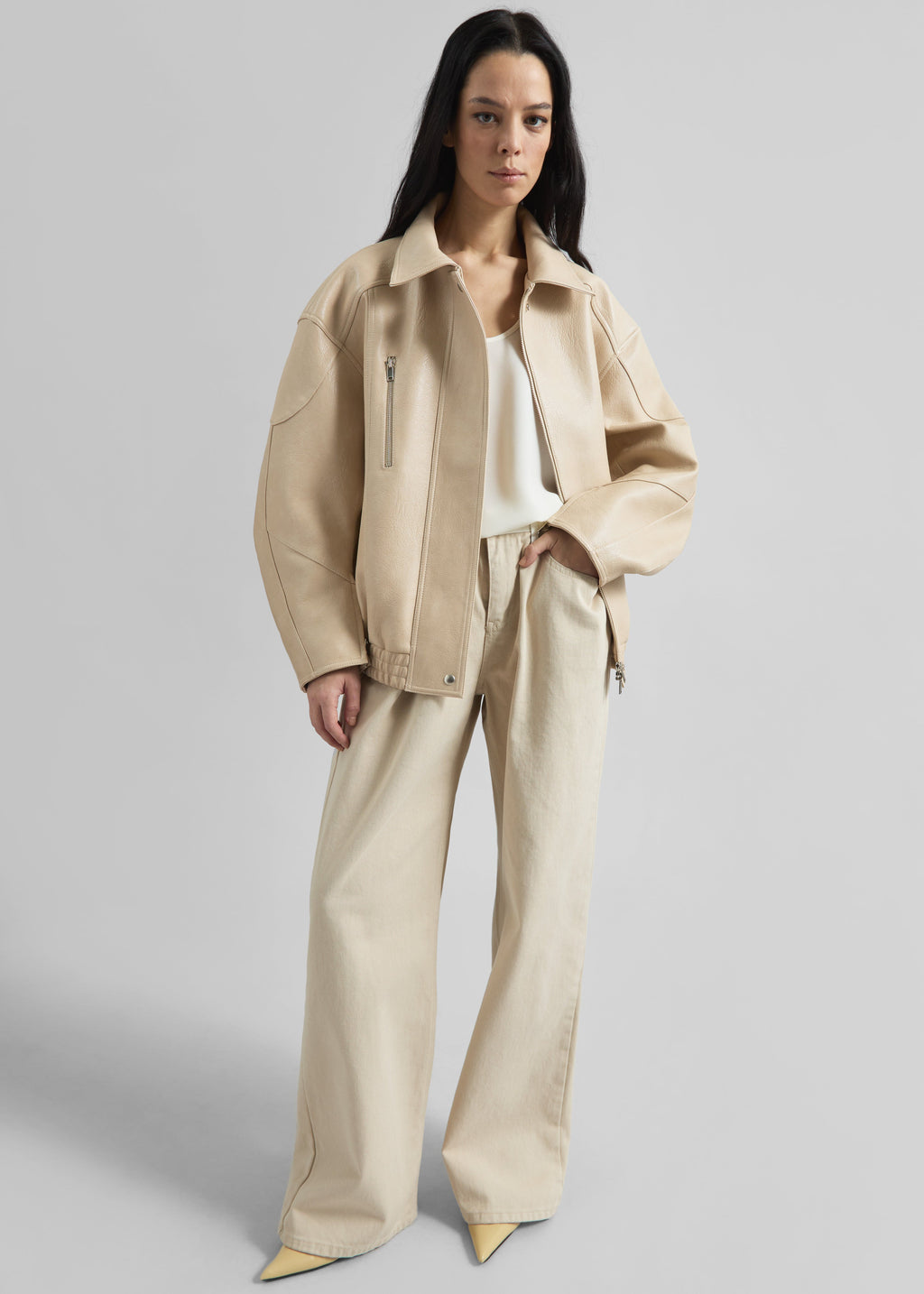 Enora Faux Leather Jacket - Cream