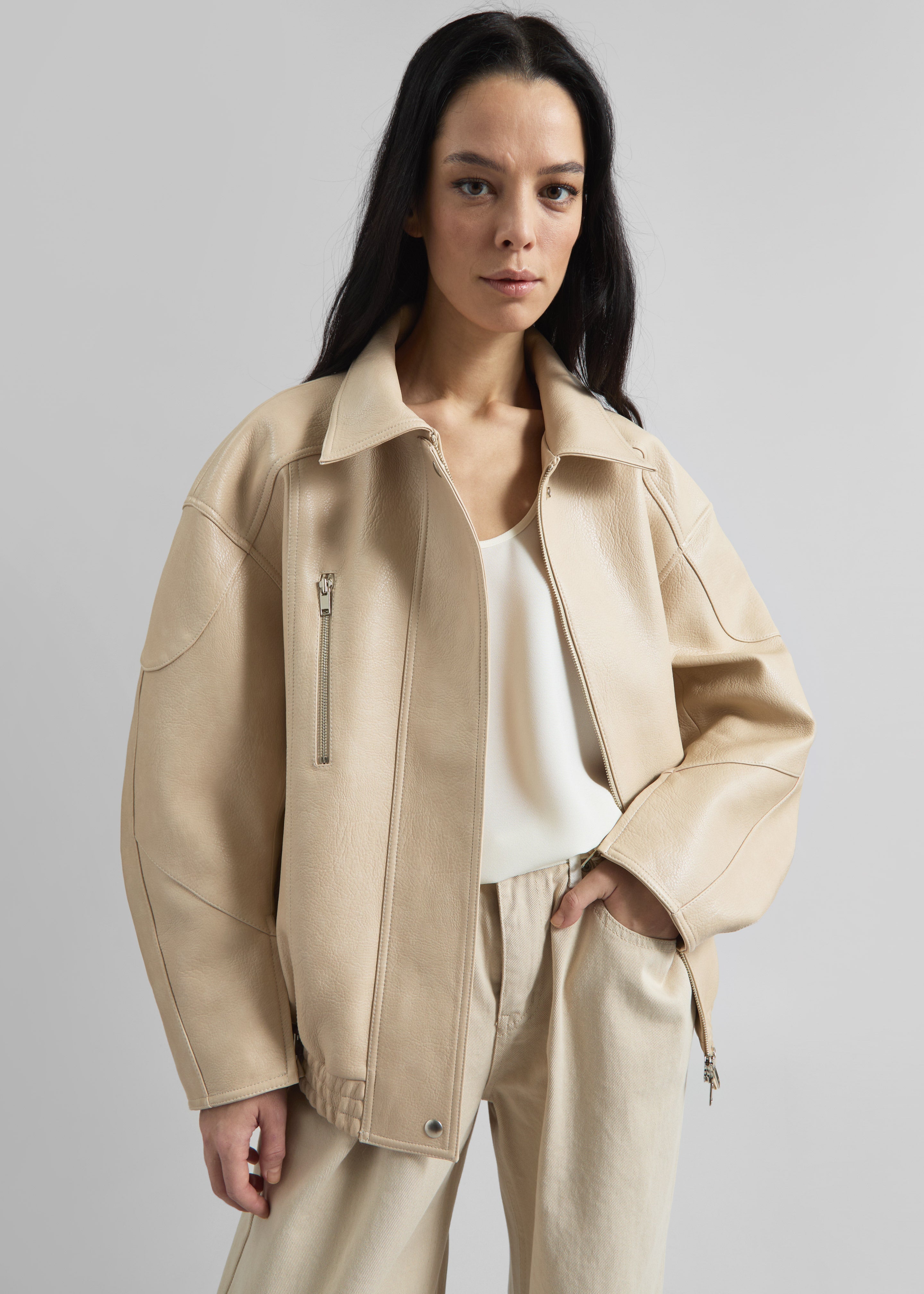 Enora Faux Leather Jacket - Cream