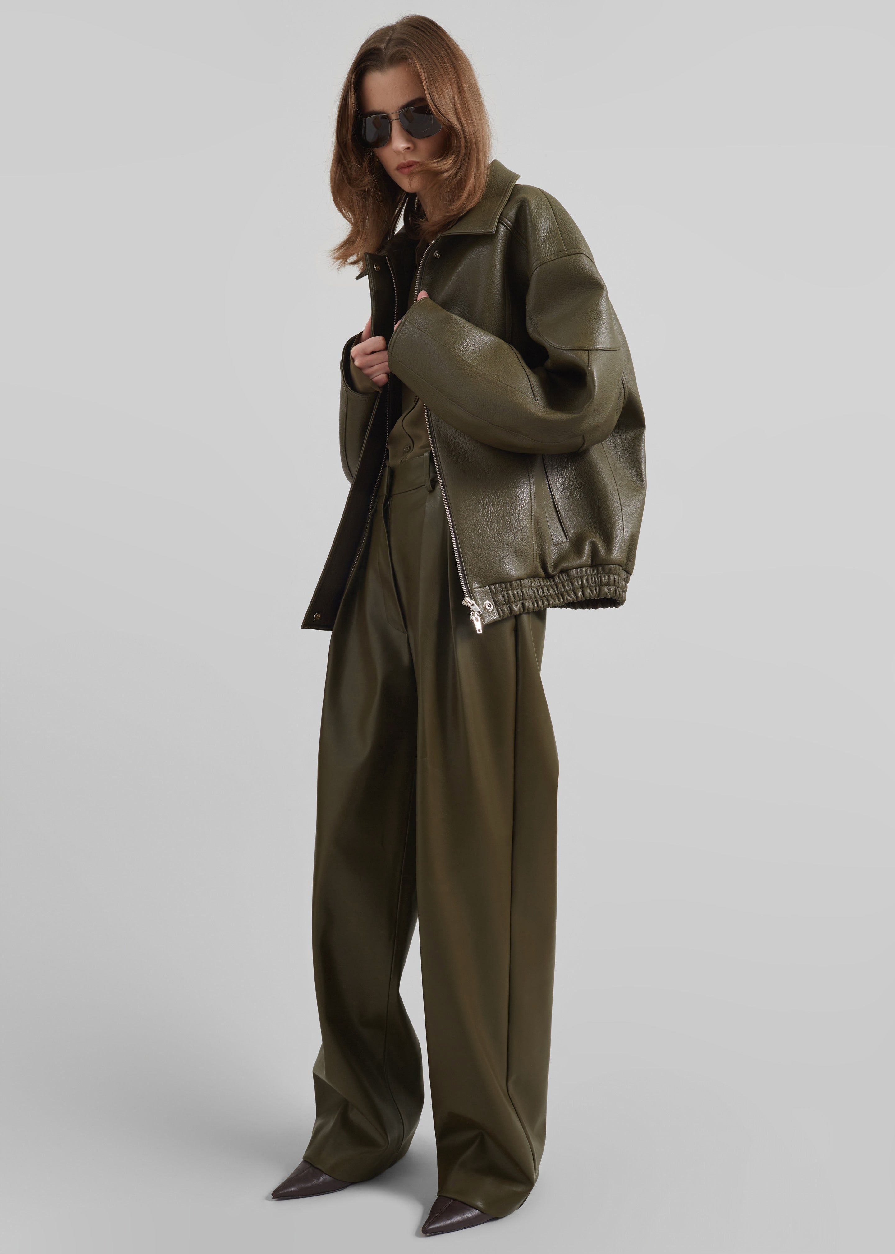 Enora Faux Leather Jacket - Olive