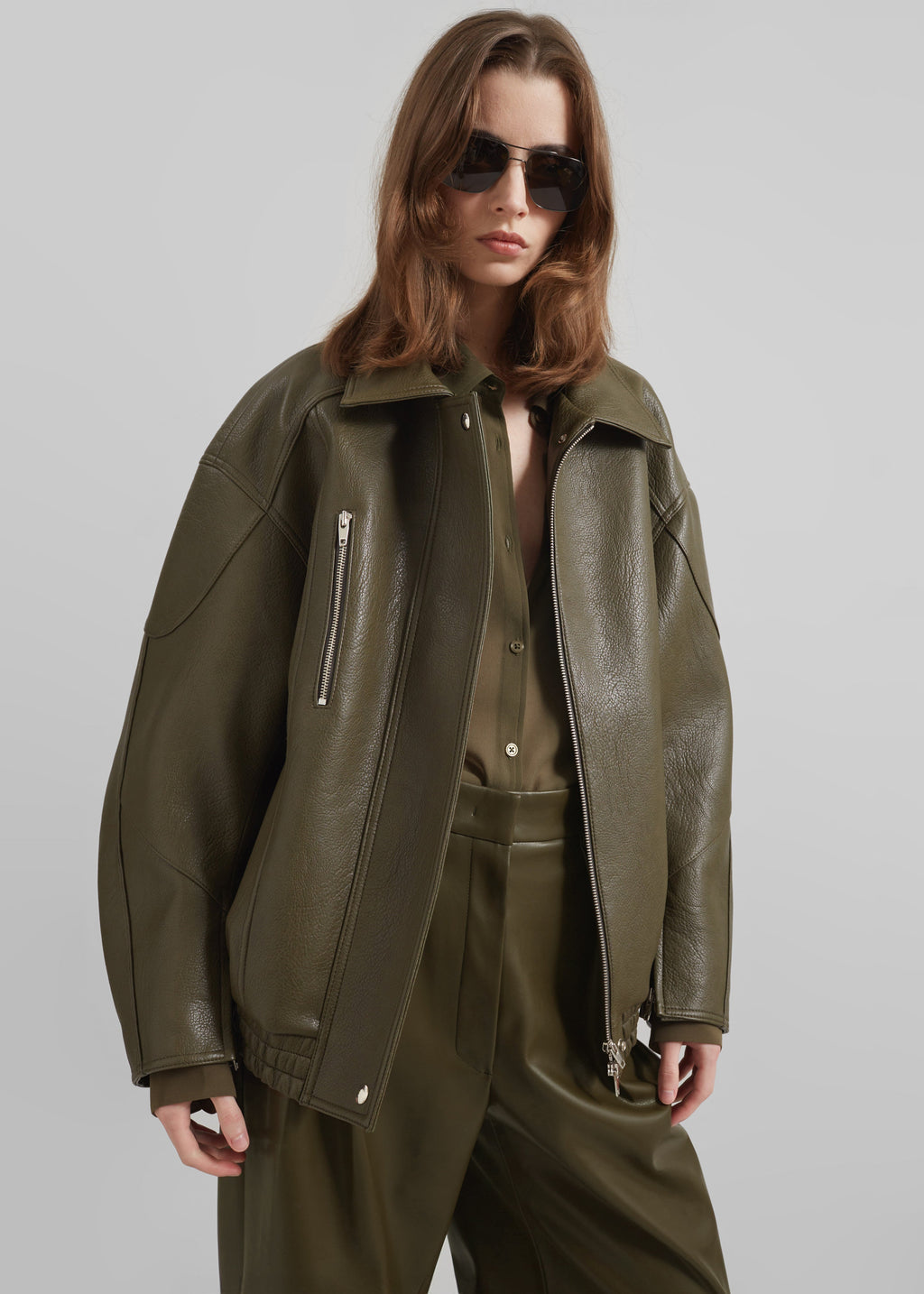Enora Faux Leather Jacket - Olive