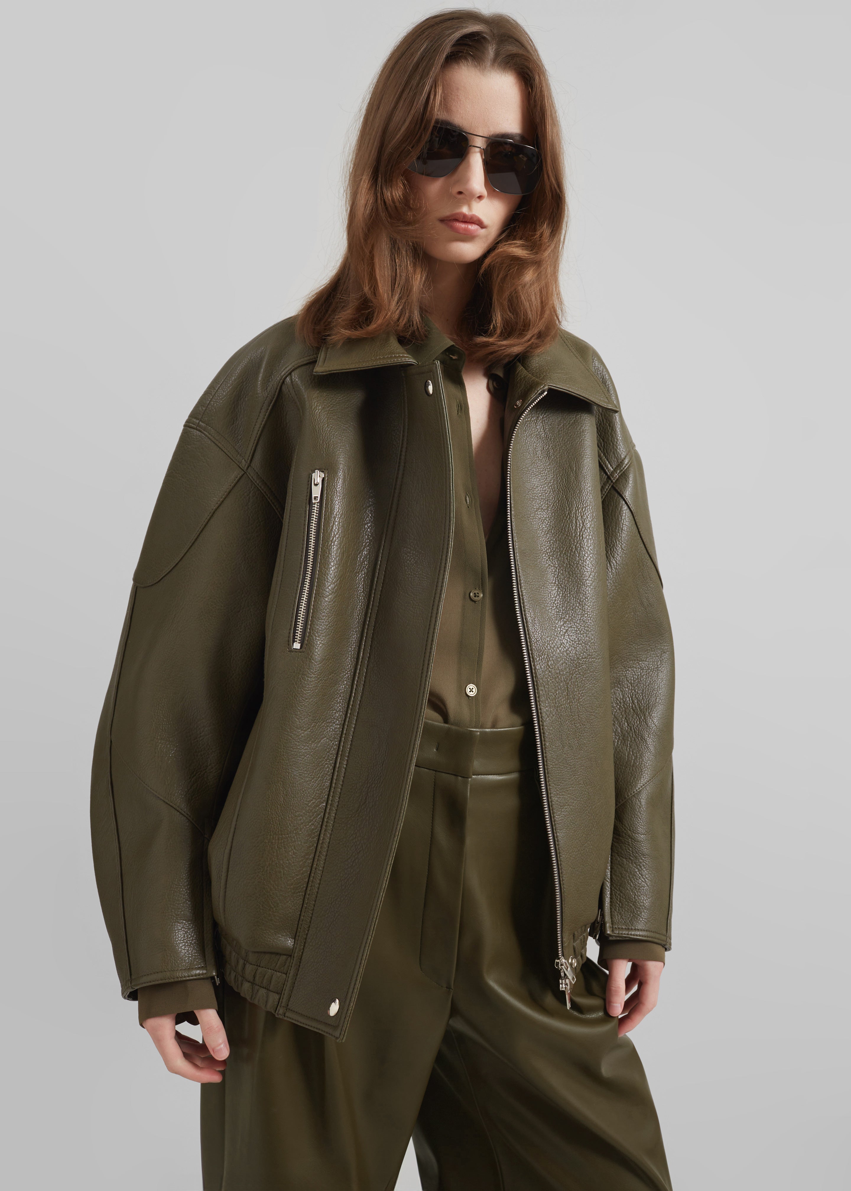 Enora Faux Leather Jacket - Olive