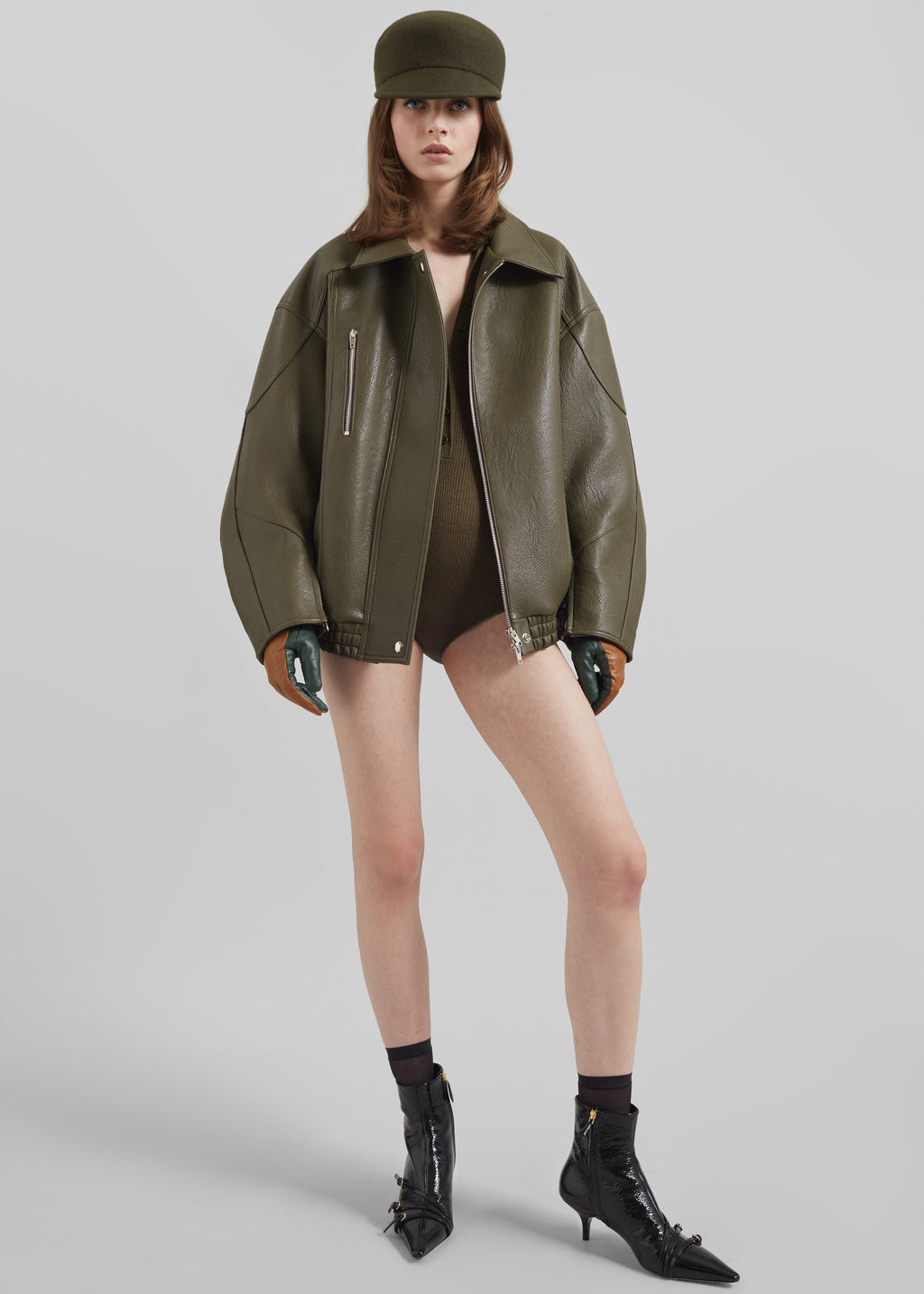 Enora Faux Leather Jacket - Olive