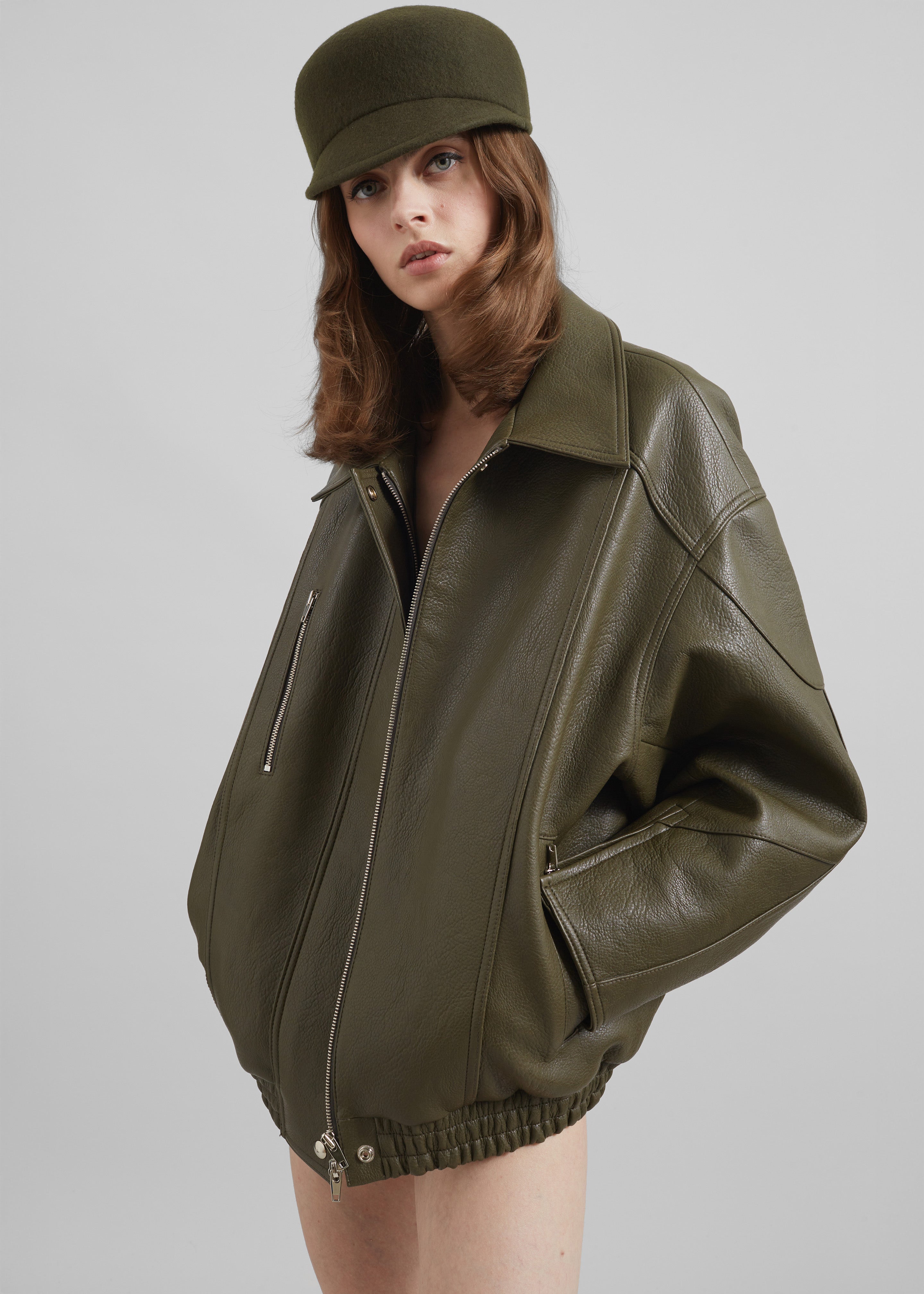 Enora Faux Leather Jacket - Olive