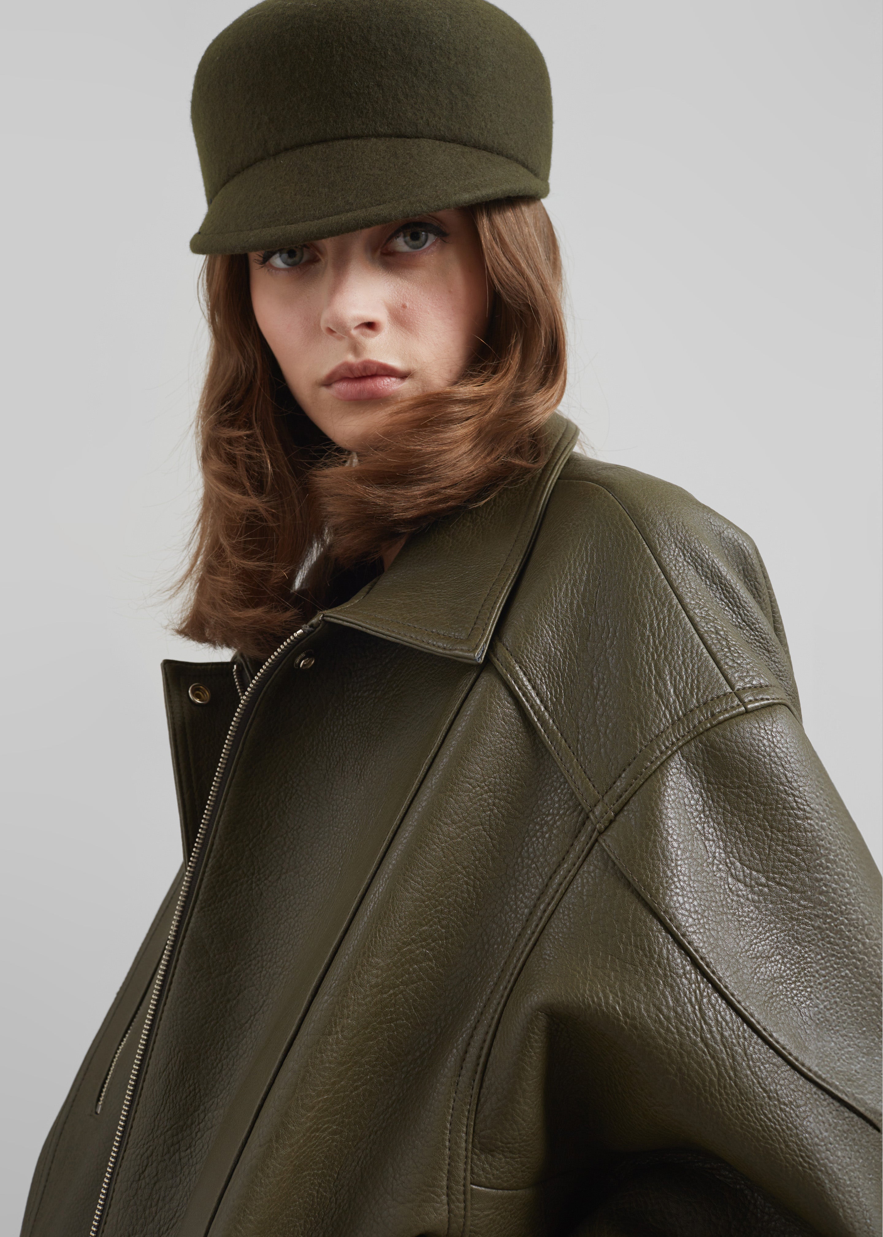 Enora Faux Leather Jacket - Olive