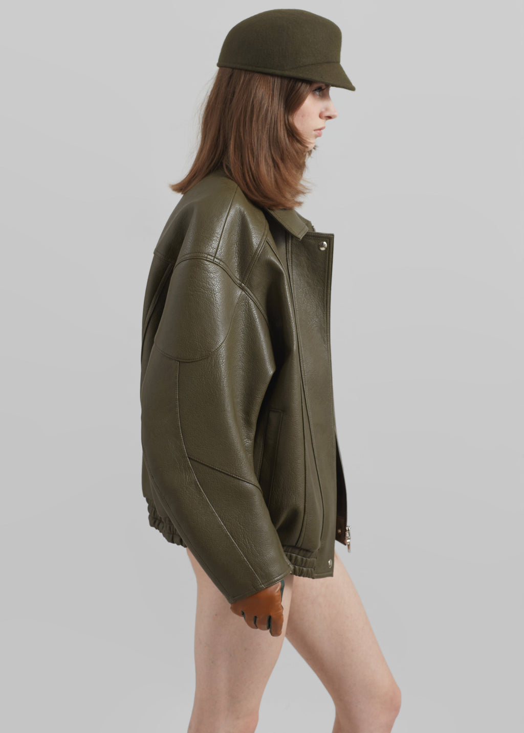 Enora Faux Leather Jacket - Olive
