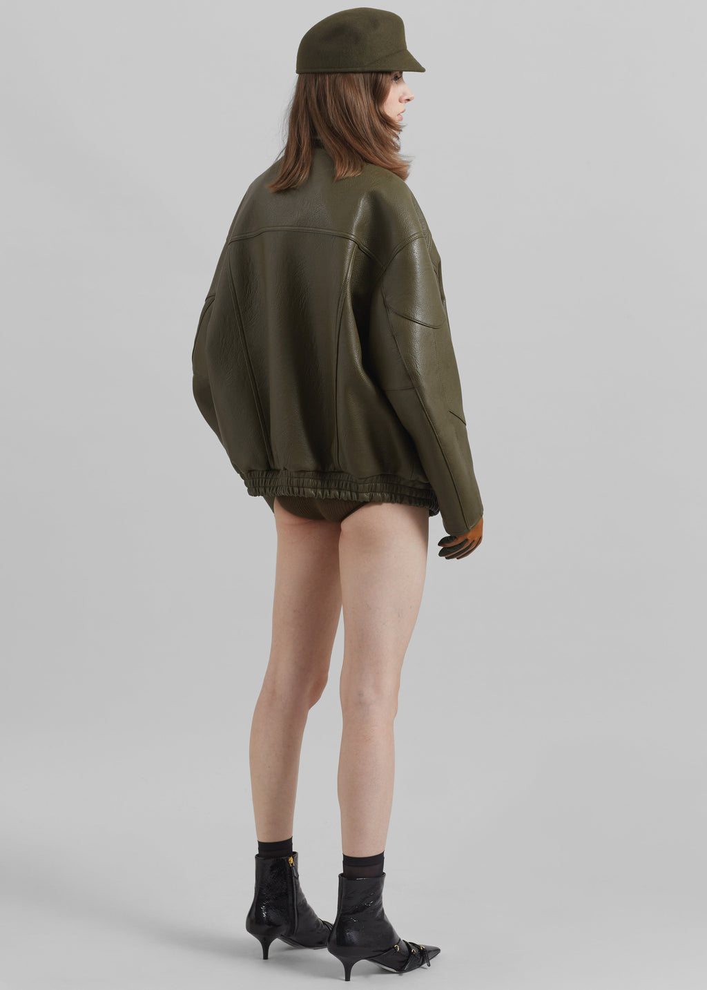 Enora Faux Leather Jacket - Olive