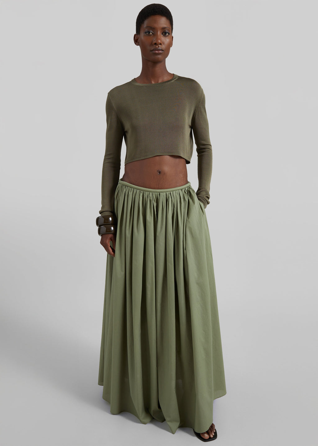 Gaeta Wide Corded Waistband Culottes - Sage